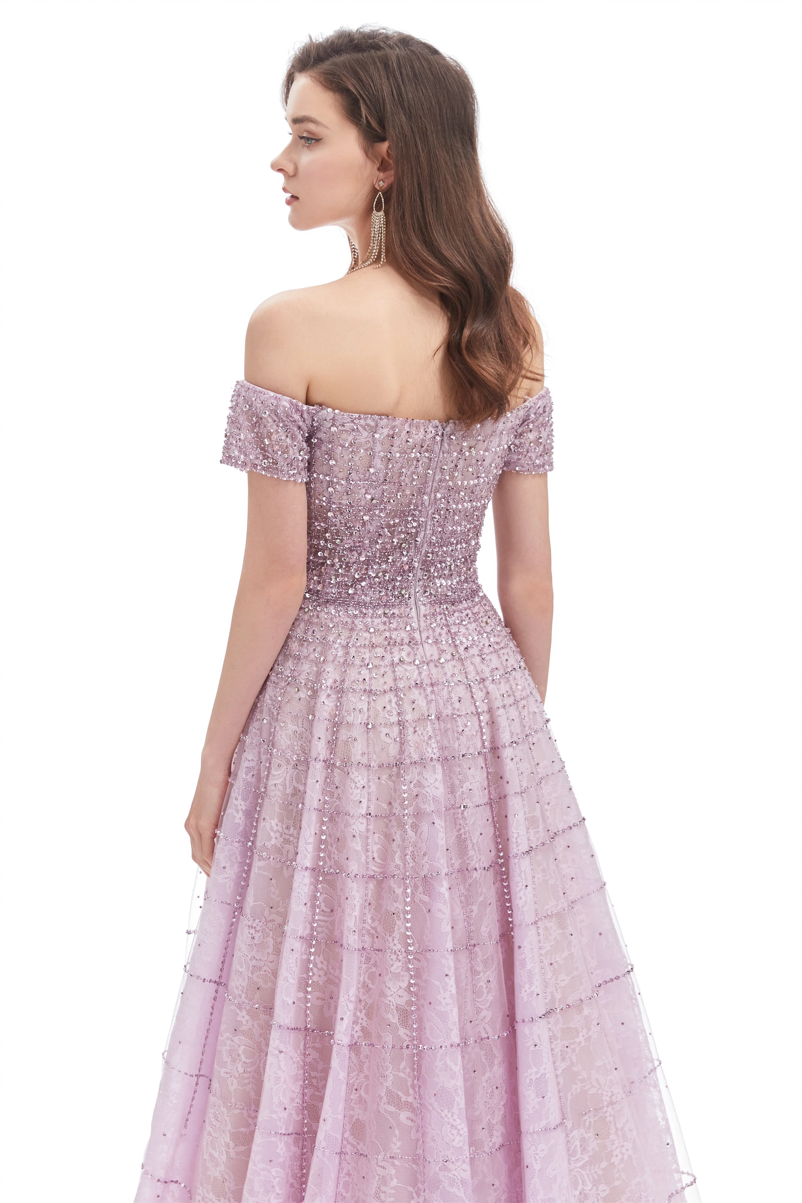 Mermaid Off-the-shoulder Beaded Lace Floor-length Sequined Prom Dress - Image 7