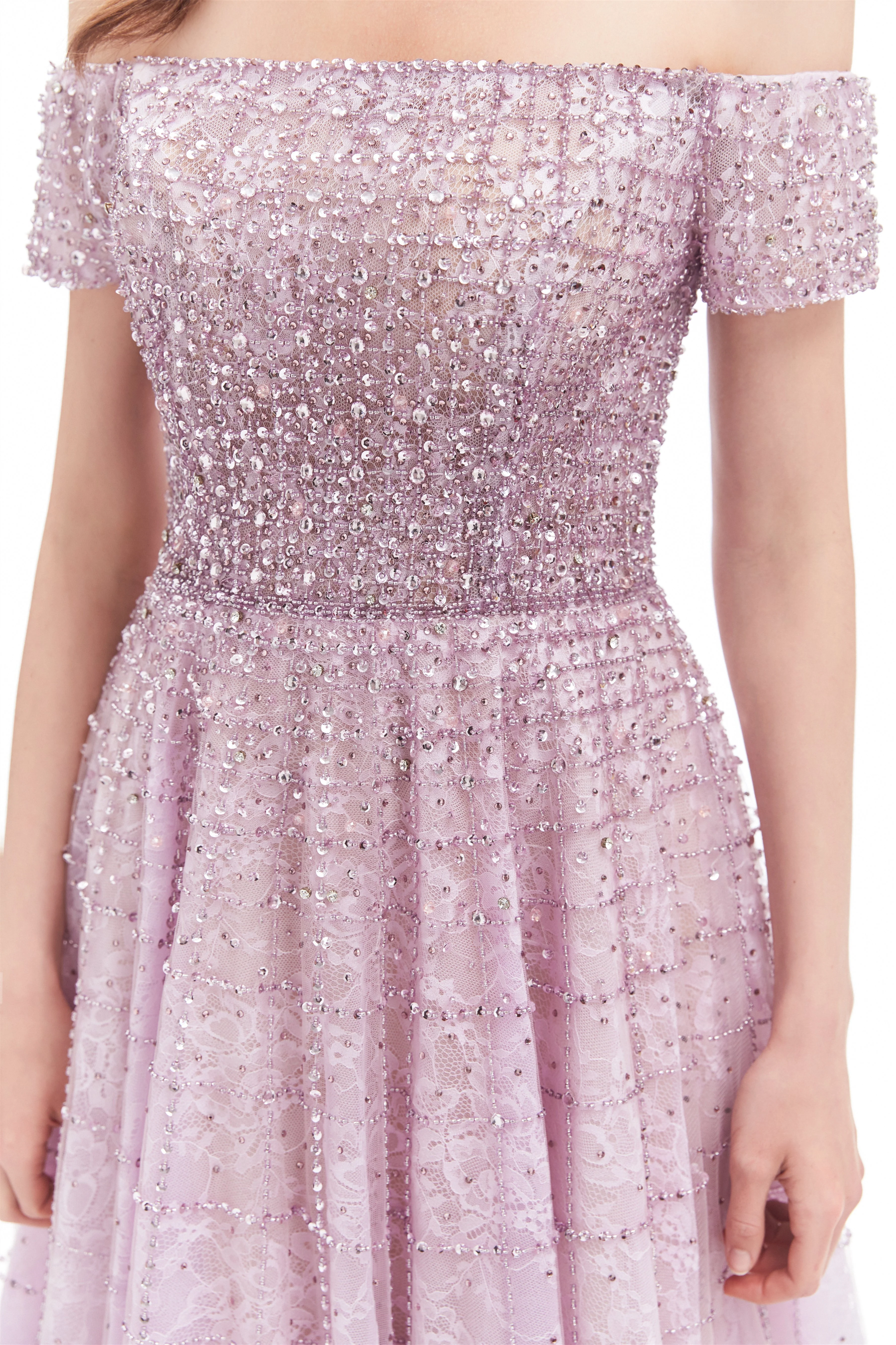 Mermaid Off-the-shoulder Beaded Lace Floor-length Sequined Prom Dress - Image 8