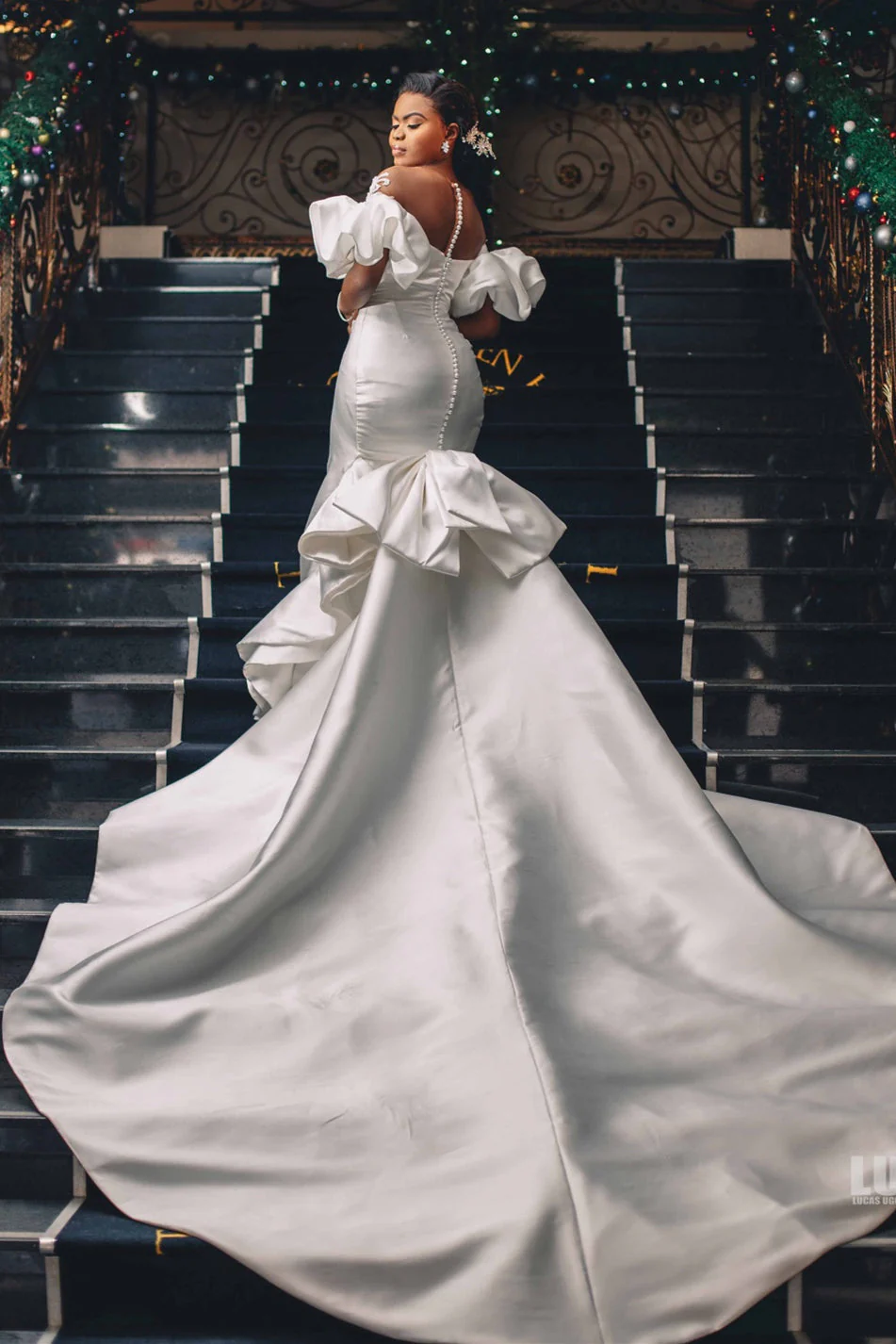 Mermaid Off-the-shoulder Long Train Charmeuse Applique Wedding Dress - Image 4