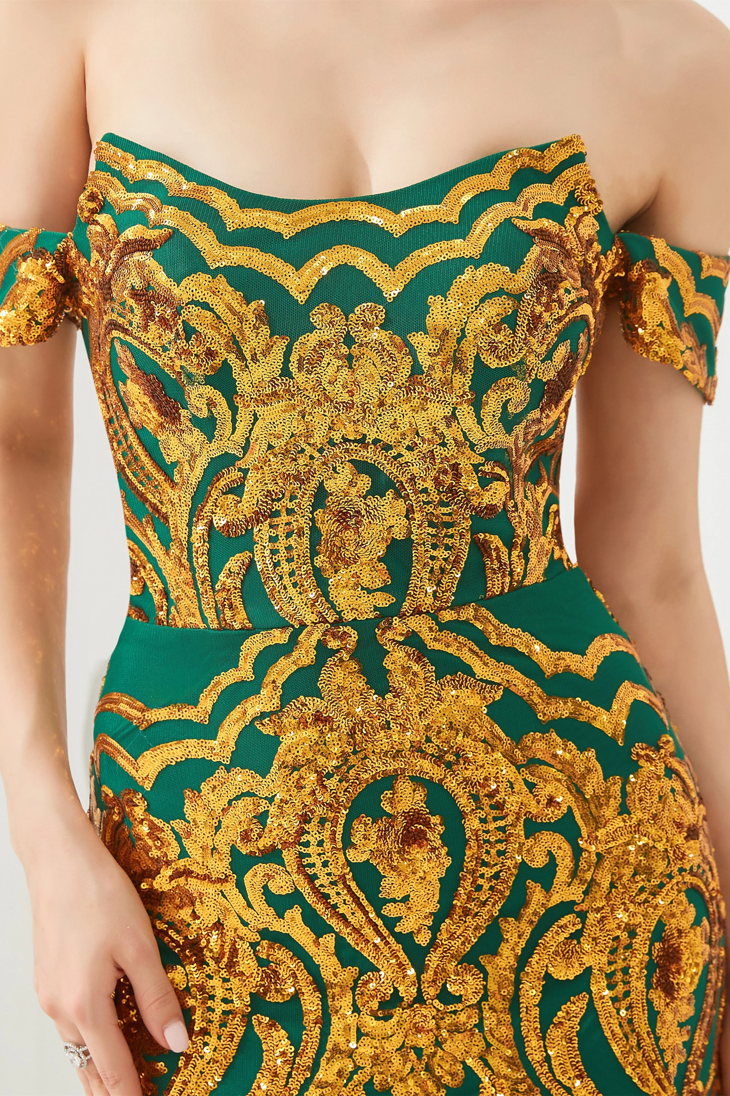 Mermaid Off-the-shoulder Sweetheart Sequined Sleeveless Backless Applique Prom Dress - Image 8