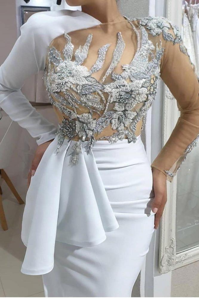 Mermaid One shoulder High split White Illusion neck Wedding Dress - Image 2