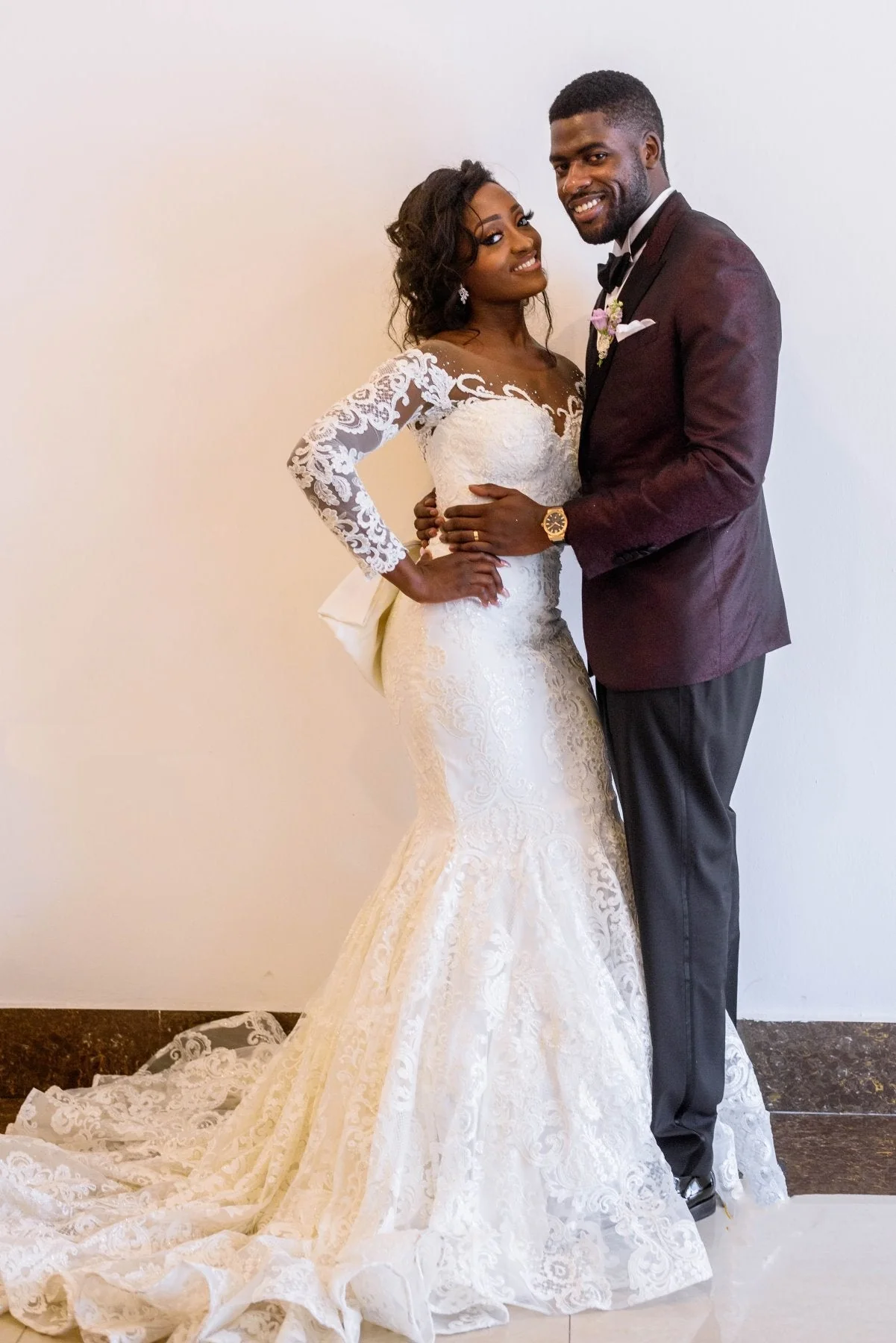 Mermaid Round Collar Long Sleeves Backless Floor Length Charmeuse Applique Wedding Dress - Image 3