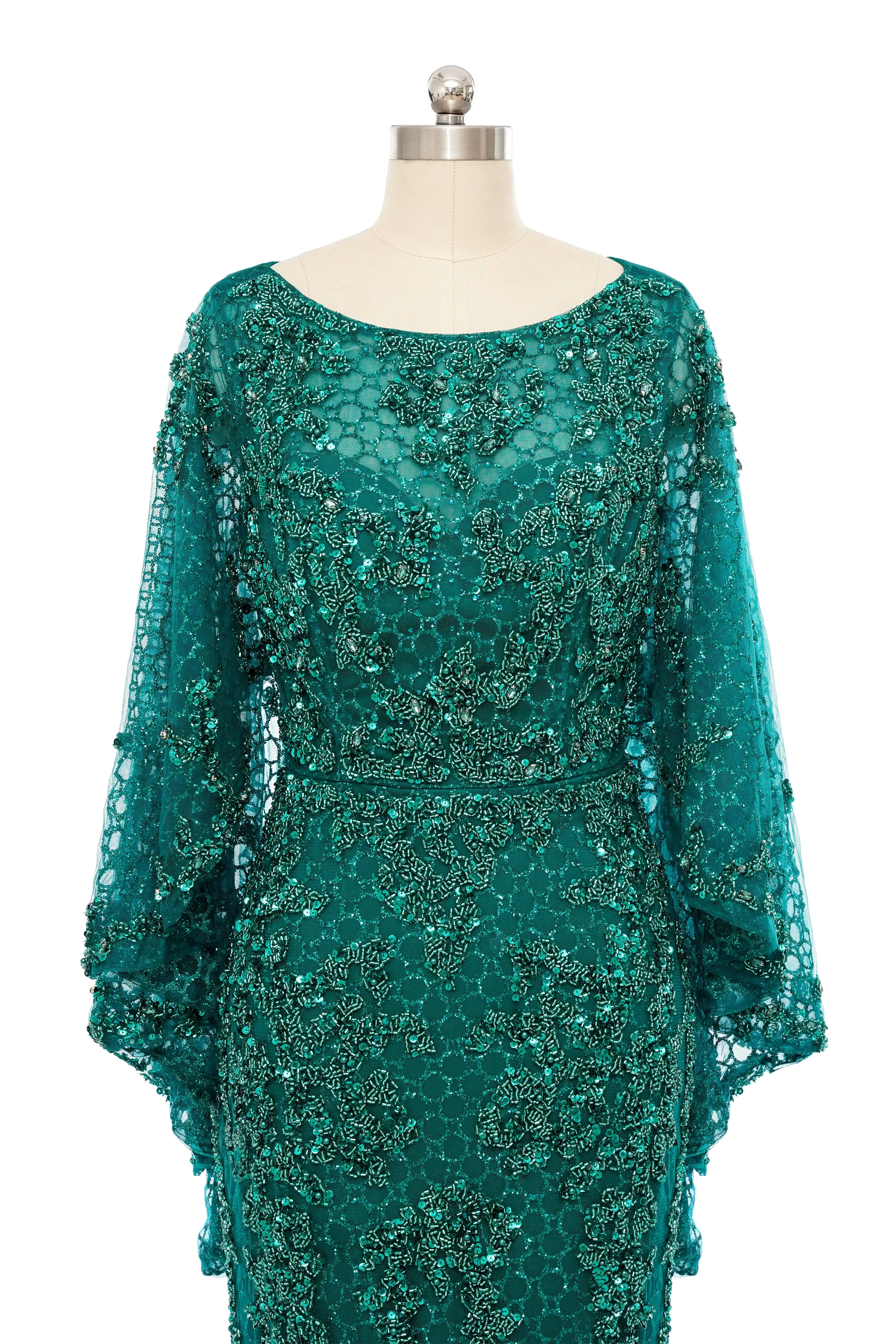 Mermaid Round Floor-length Long Sleeve Sequined Beading Gorgeous Prom Dresses - Image 3