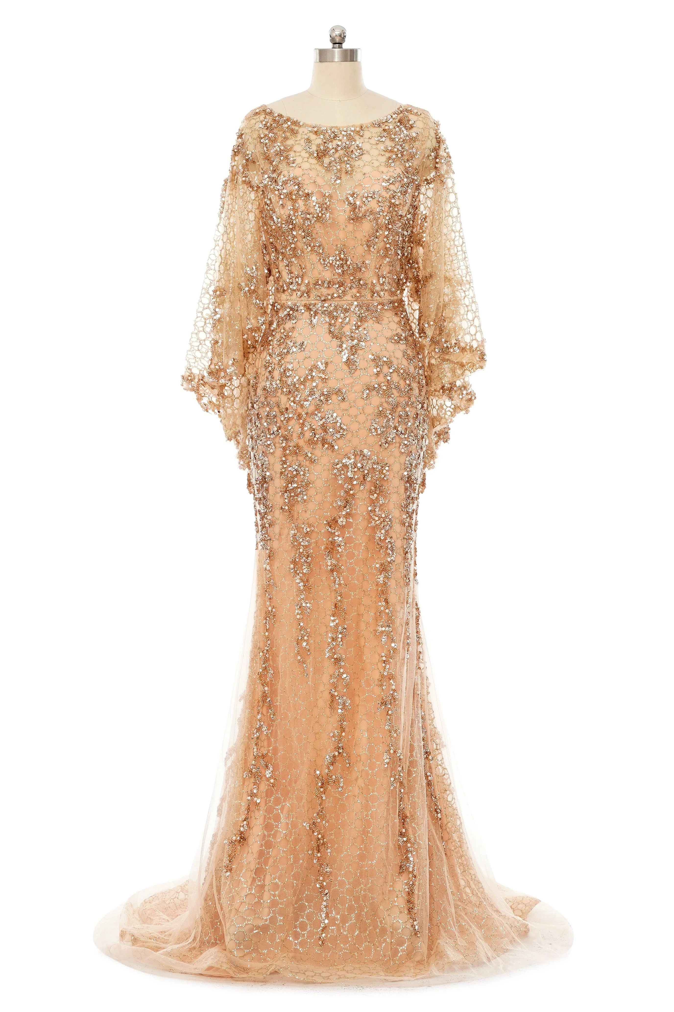 Mermaid Round Floor-length Long Sleeve Sequined Beading Gorgeous Prom Dresses - Image 7