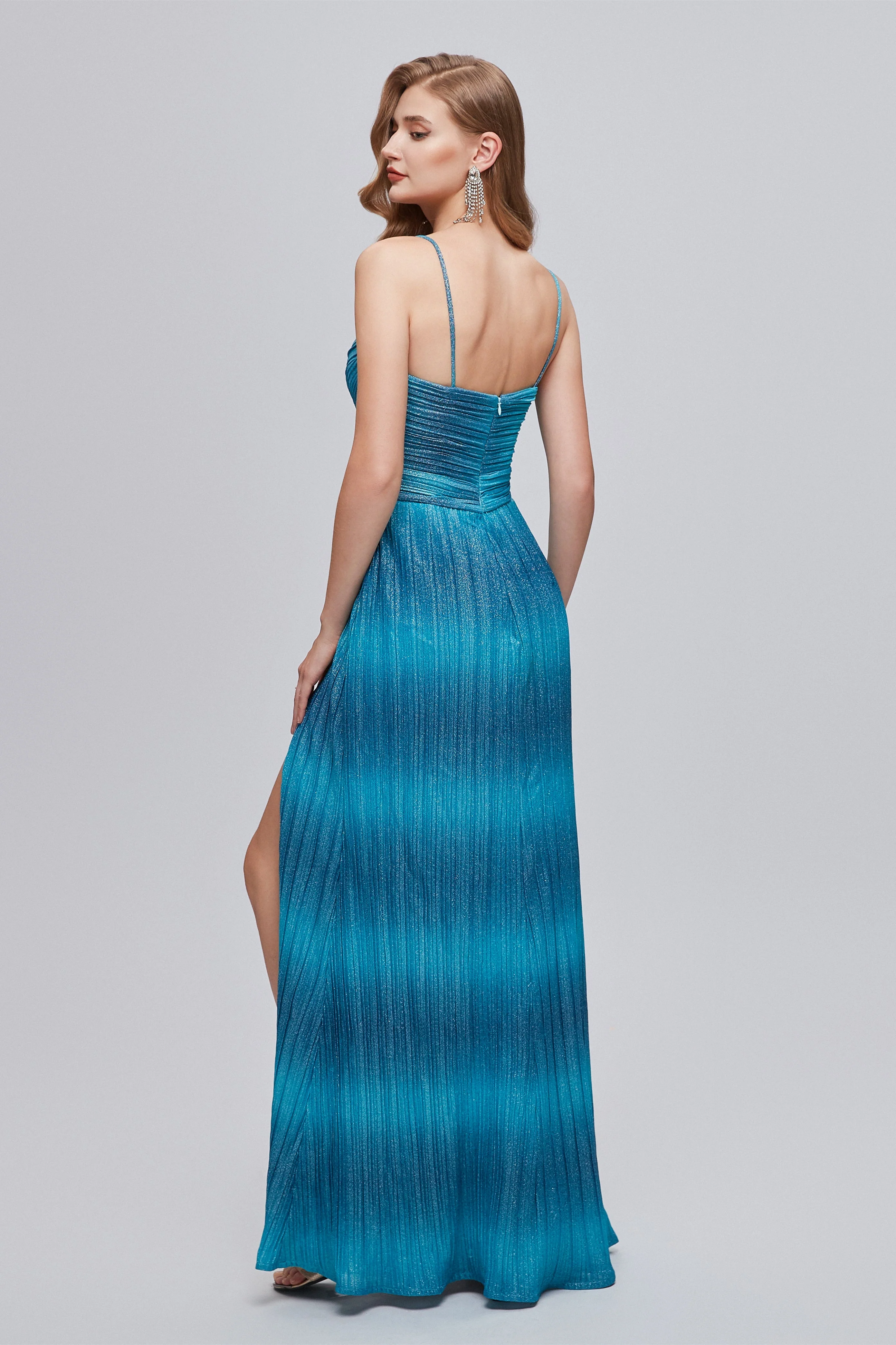 Mermaid Spaghetti strap Ankle Length Sleeveless Open Back Split Front Modest Prom Dress - Image 10