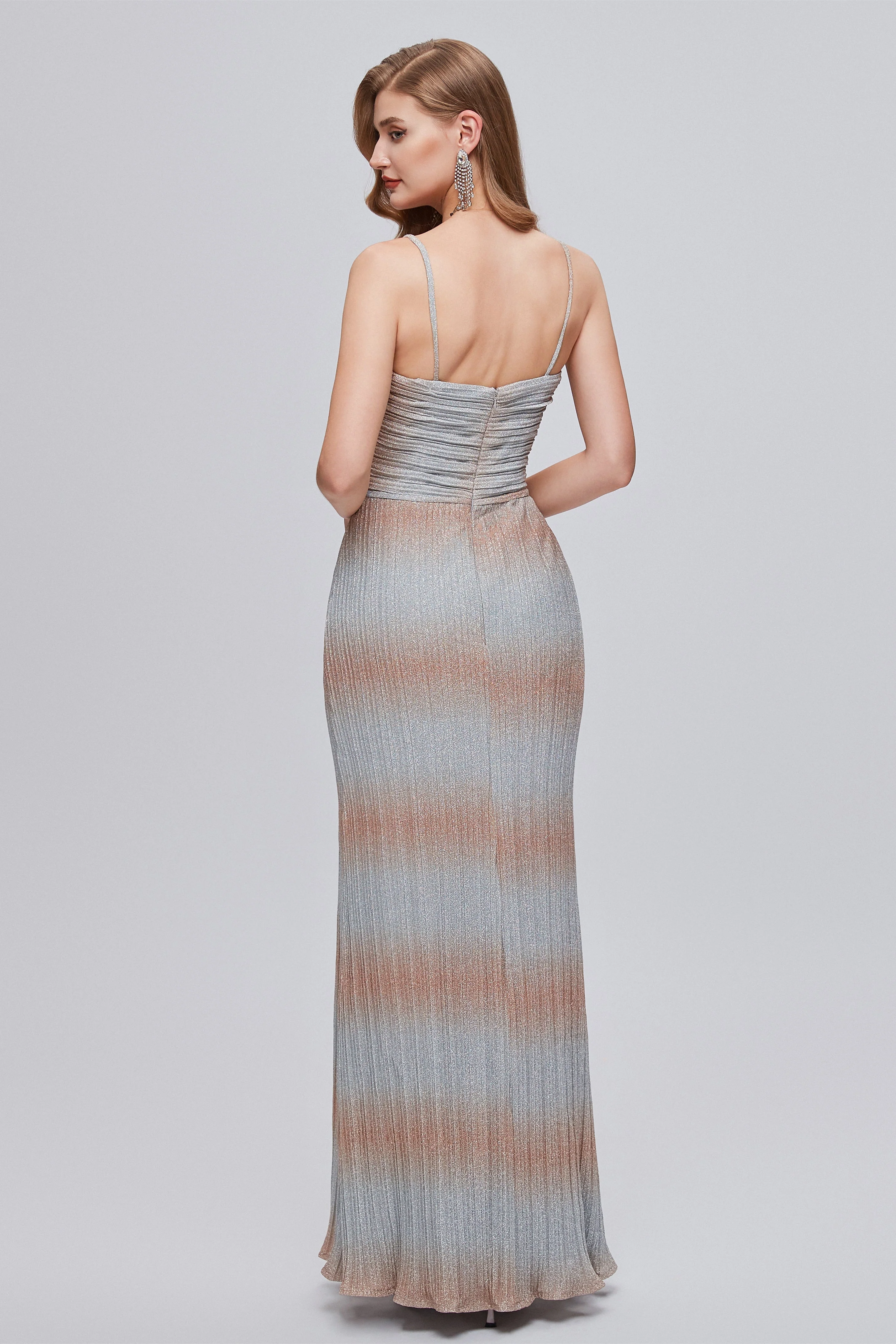 Mermaid Spaghetti strap Ankle Length Sleeveless Open Back Split Front Modest Prom Dress - Image 2