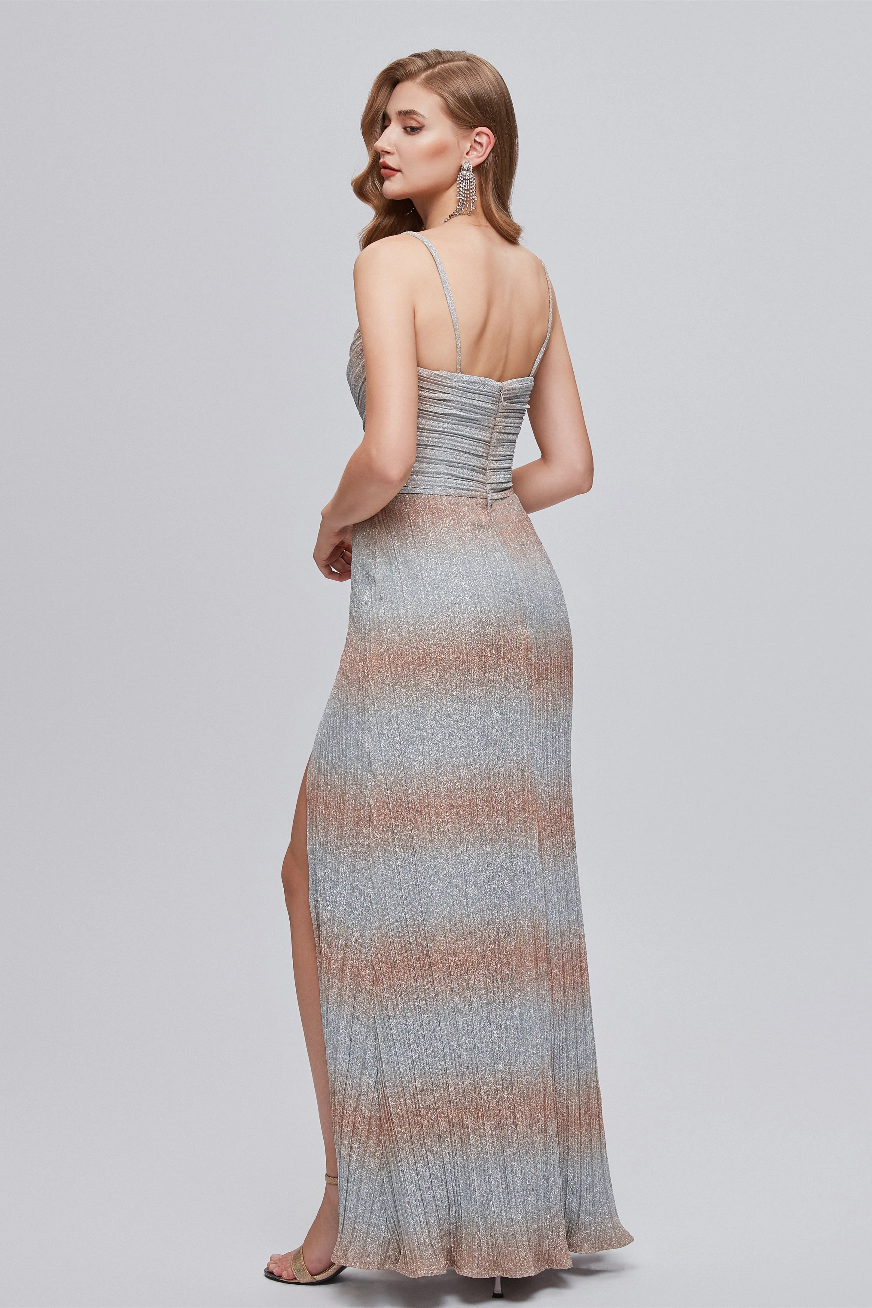 Mermaid Spaghetti strap Ankle Length Sleeveless Open Back Split Front Modest Prom Dress - Image 6
