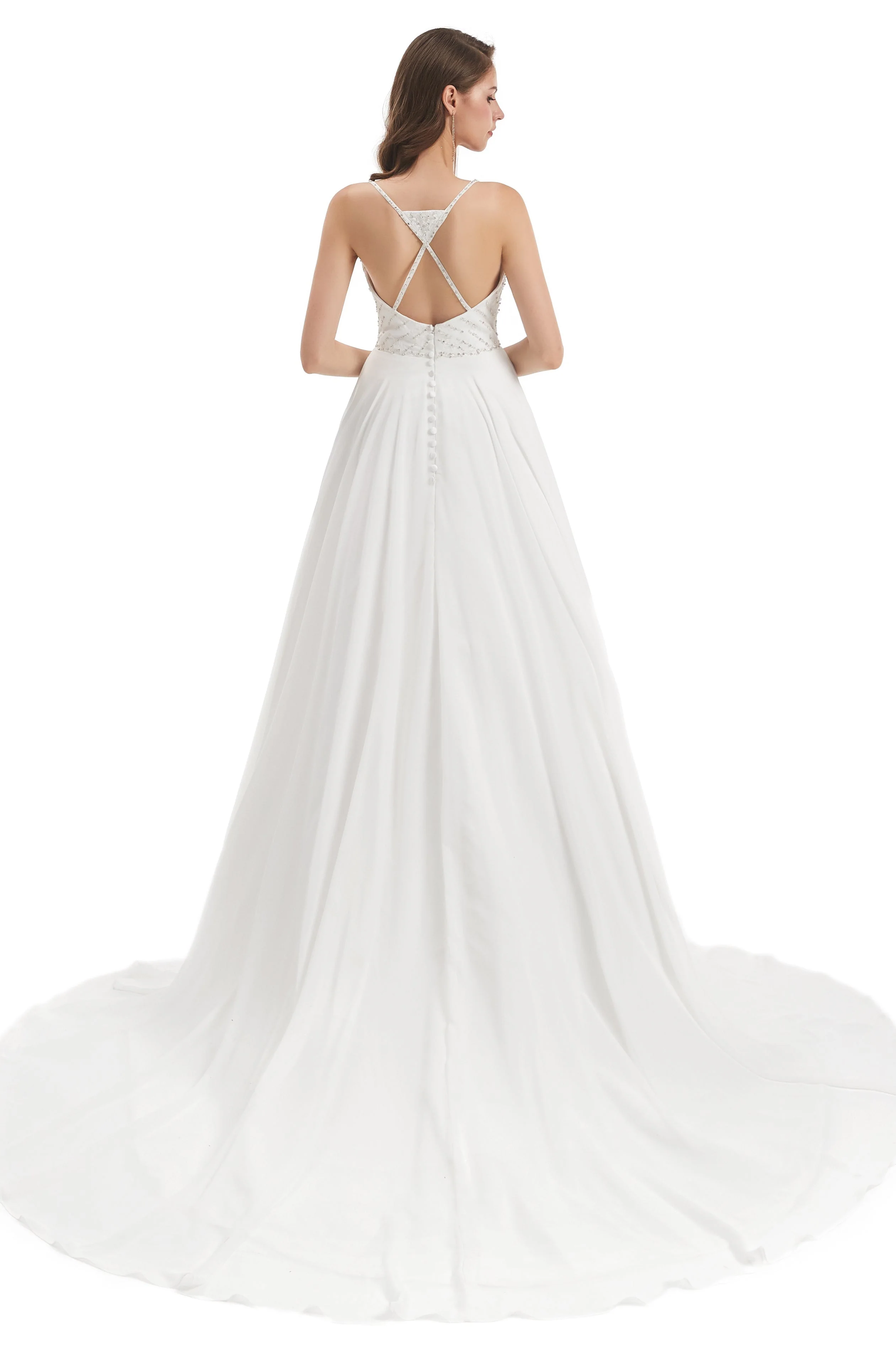 Mermaid Spaghetti strap Beading V-neck Floor-length Sleeveless Backless Wedding Dress - Image 2