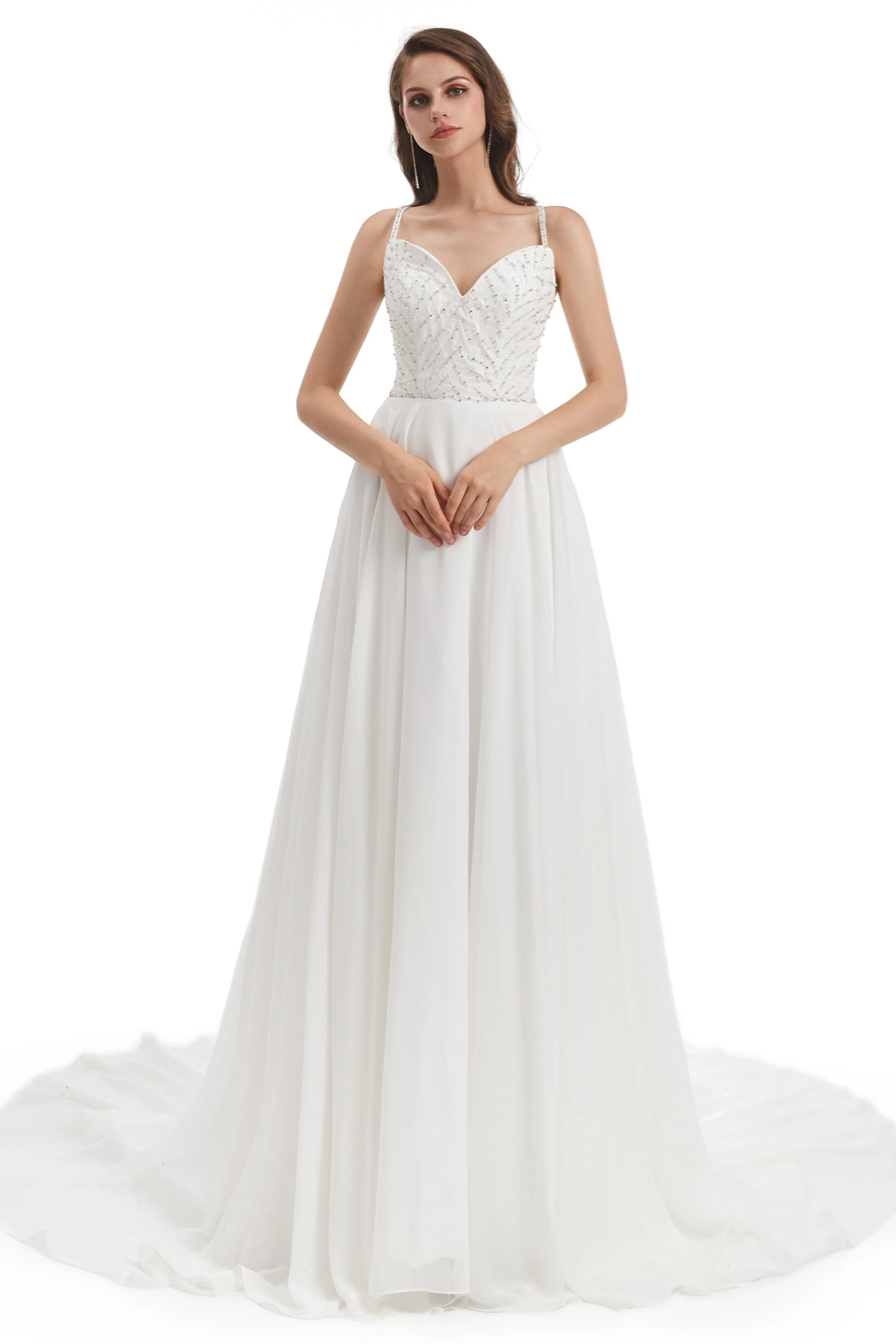 Mermaid Spaghetti strap Beading V-neck Floor-length Sleeveless Backless Wedding Dress - Image 3