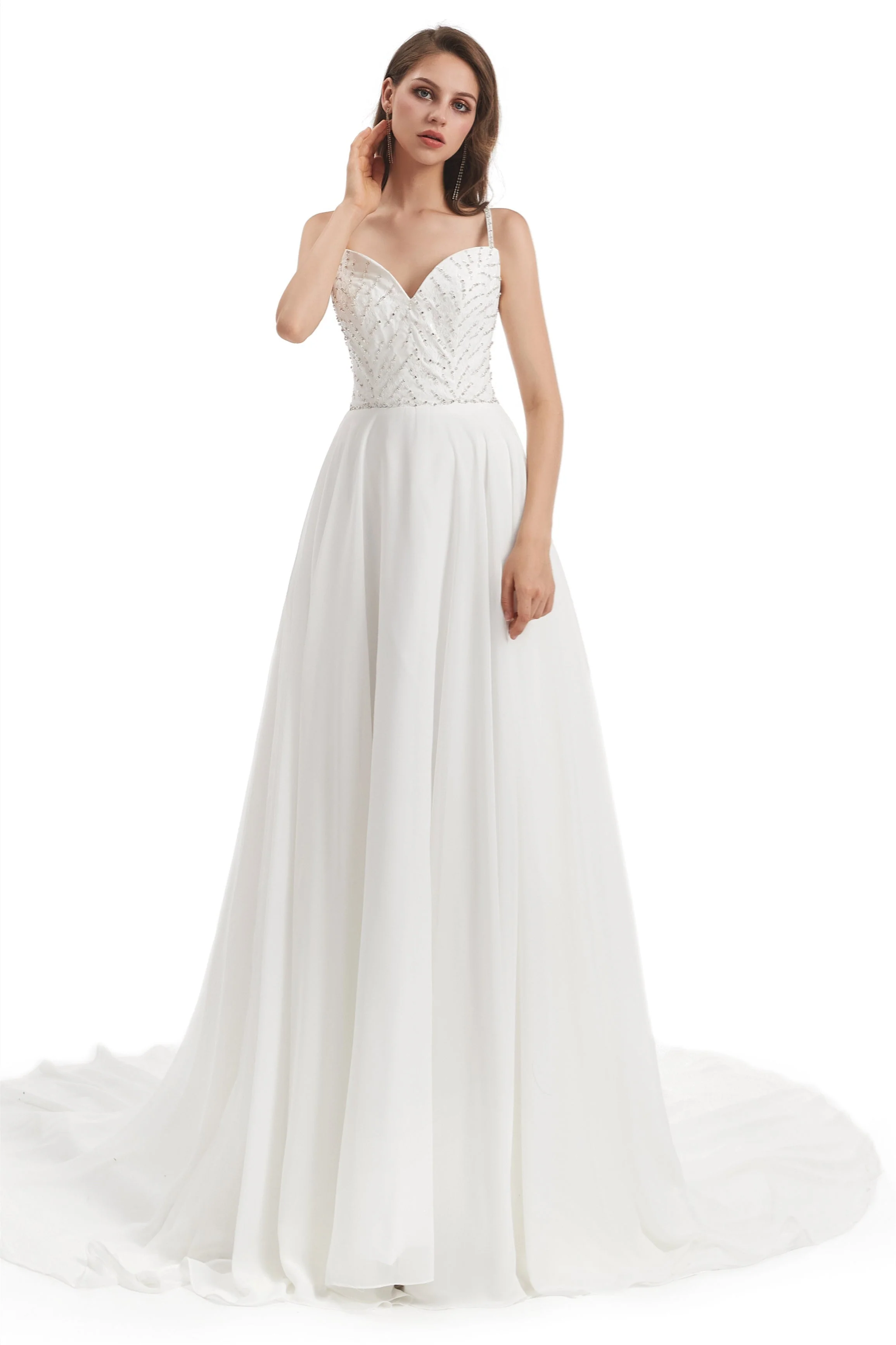 Mermaid Spaghetti strap Beading V-neck Floor-length Sleeveless Backless Wedding Dress - Image 4