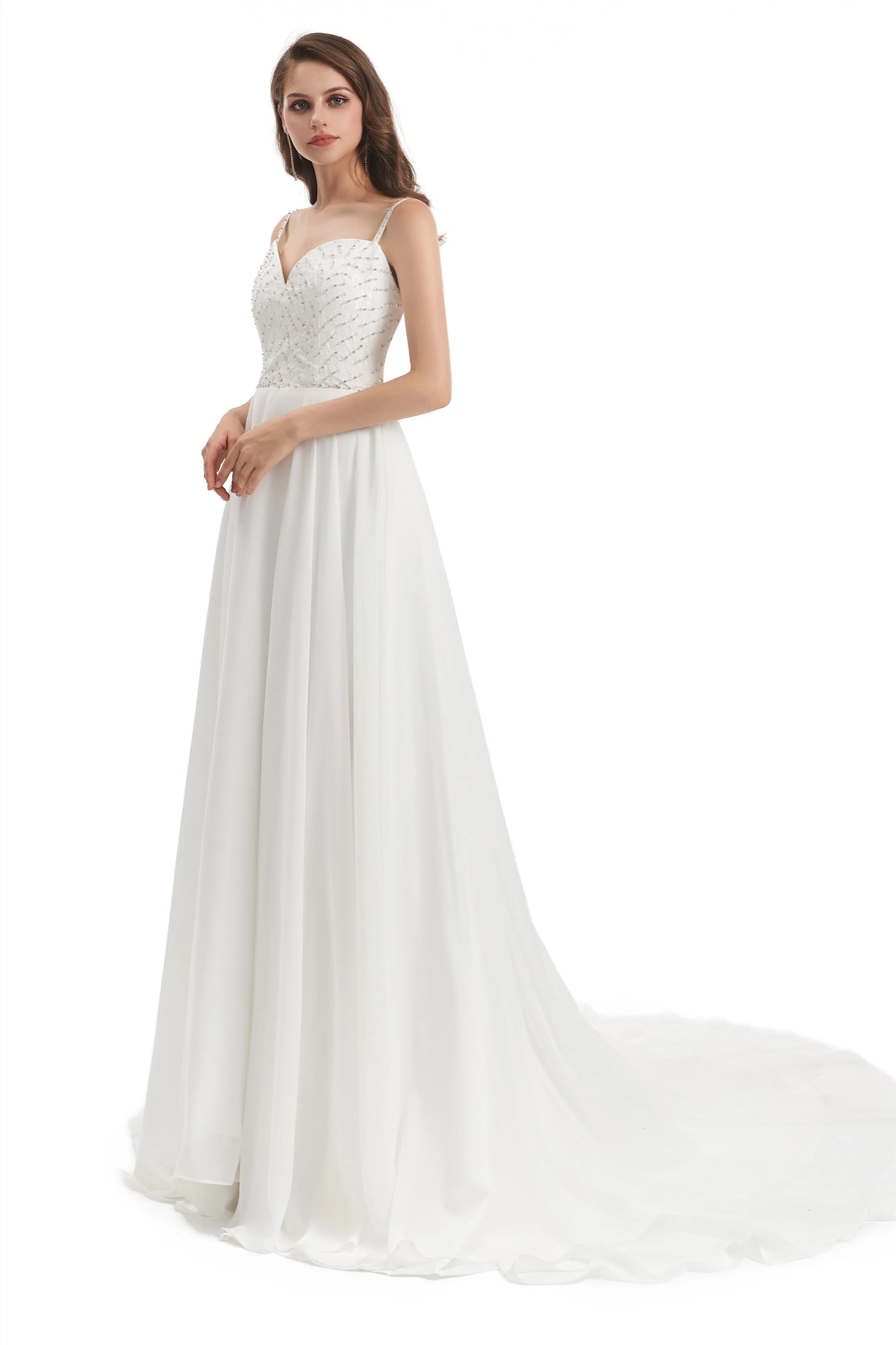 Mermaid Spaghetti strap Beading V-neck Floor-length Sleeveless Backless Wedding Dress - Image 5