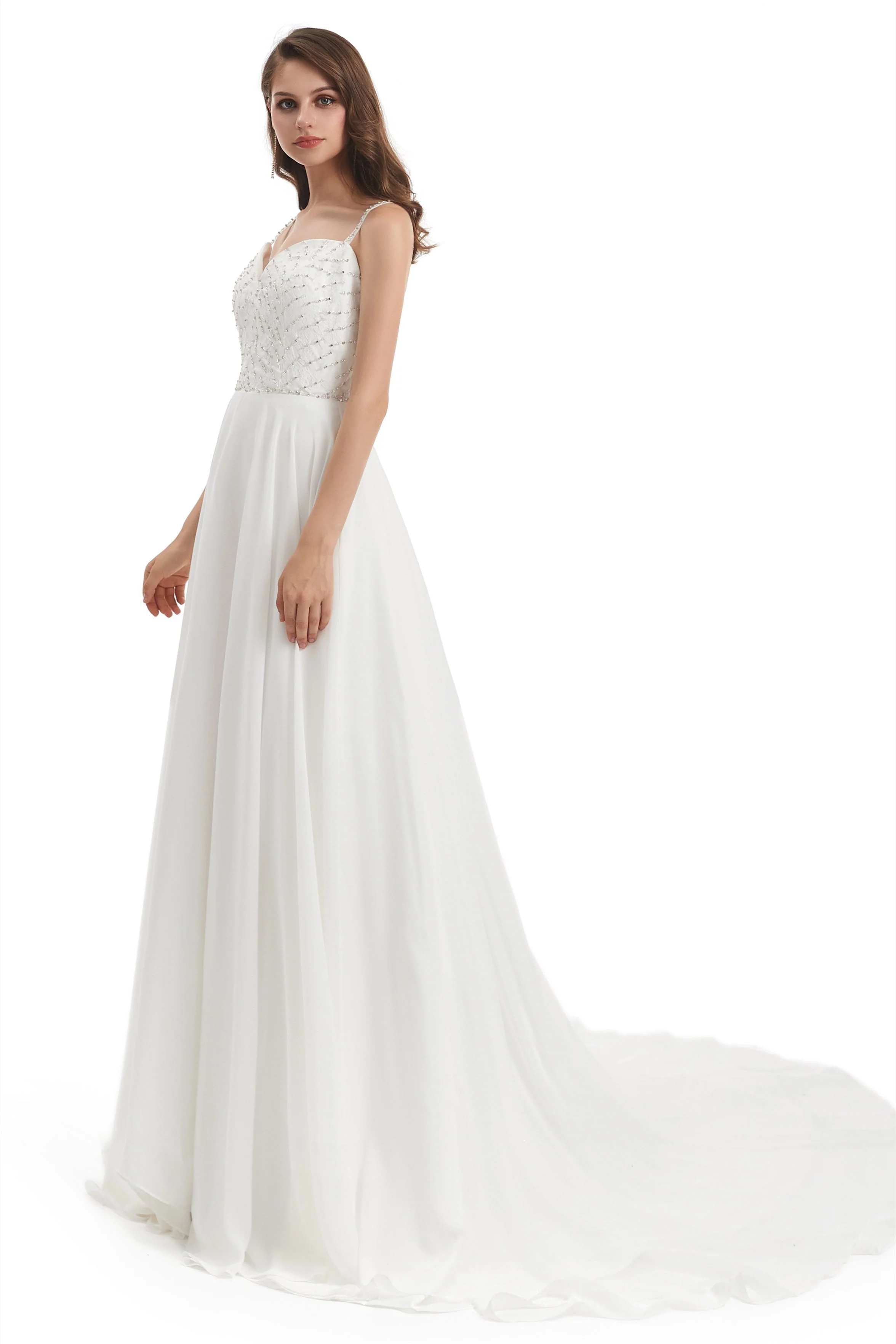 Mermaid Spaghetti strap Beading V-neck Floor-length Sleeveless Backless Wedding Dress - Image 6