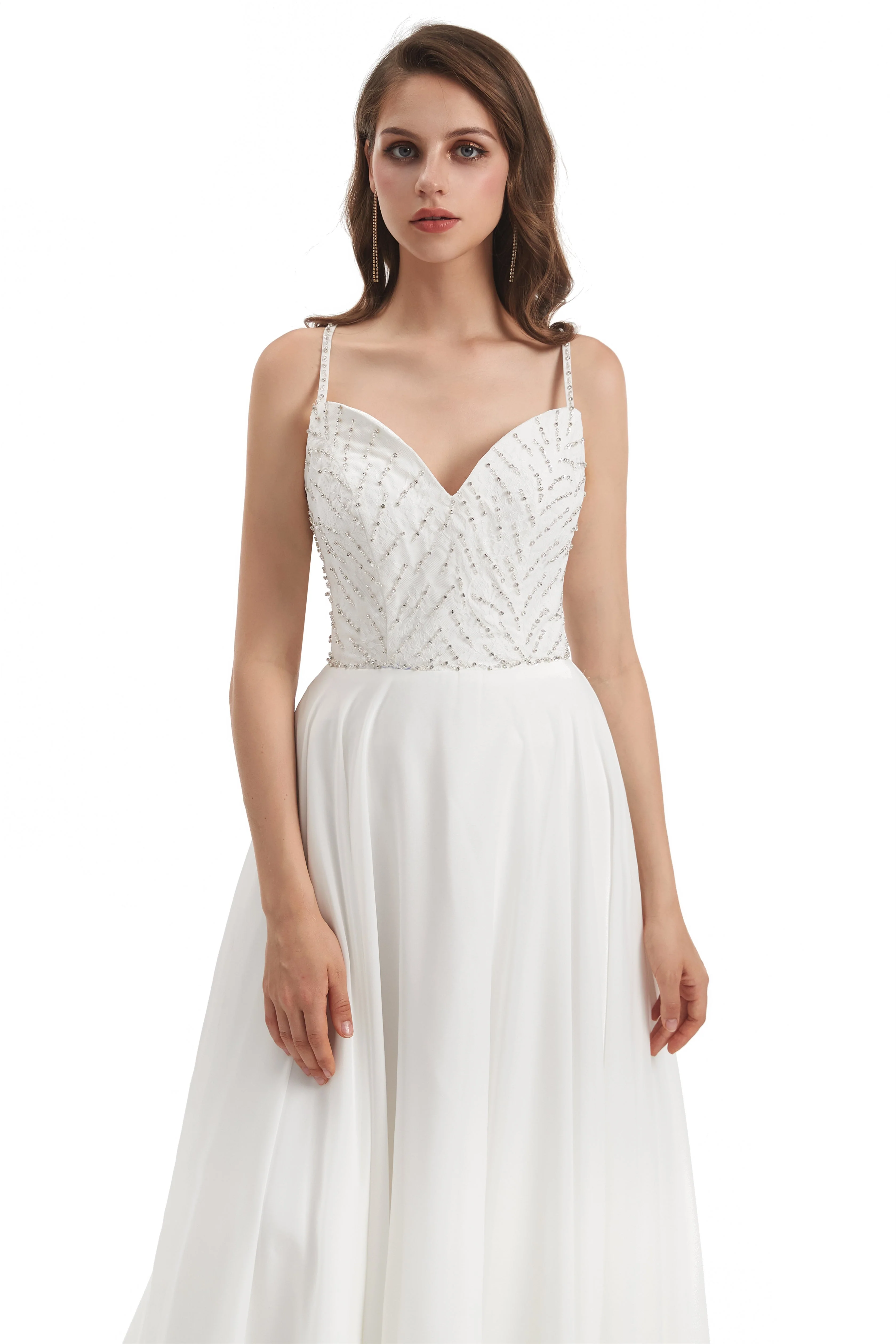 Mermaid Spaghetti strap Beading V-neck Floor-length Sleeveless Backless Wedding Dress - Image 7