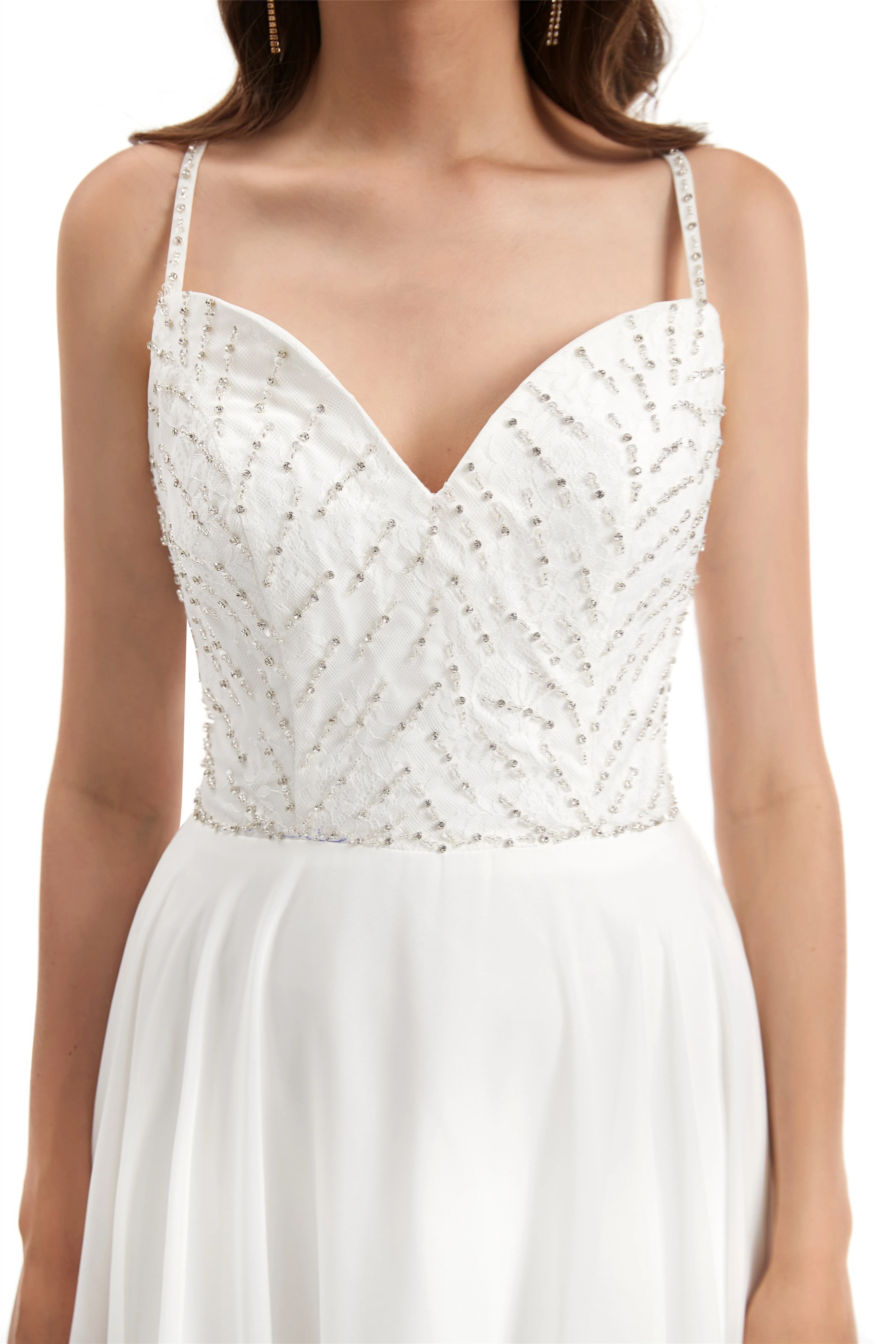 Mermaid Spaghetti strap Beading V-neck Floor-length Sleeveless Backless Wedding Dress - Image 9