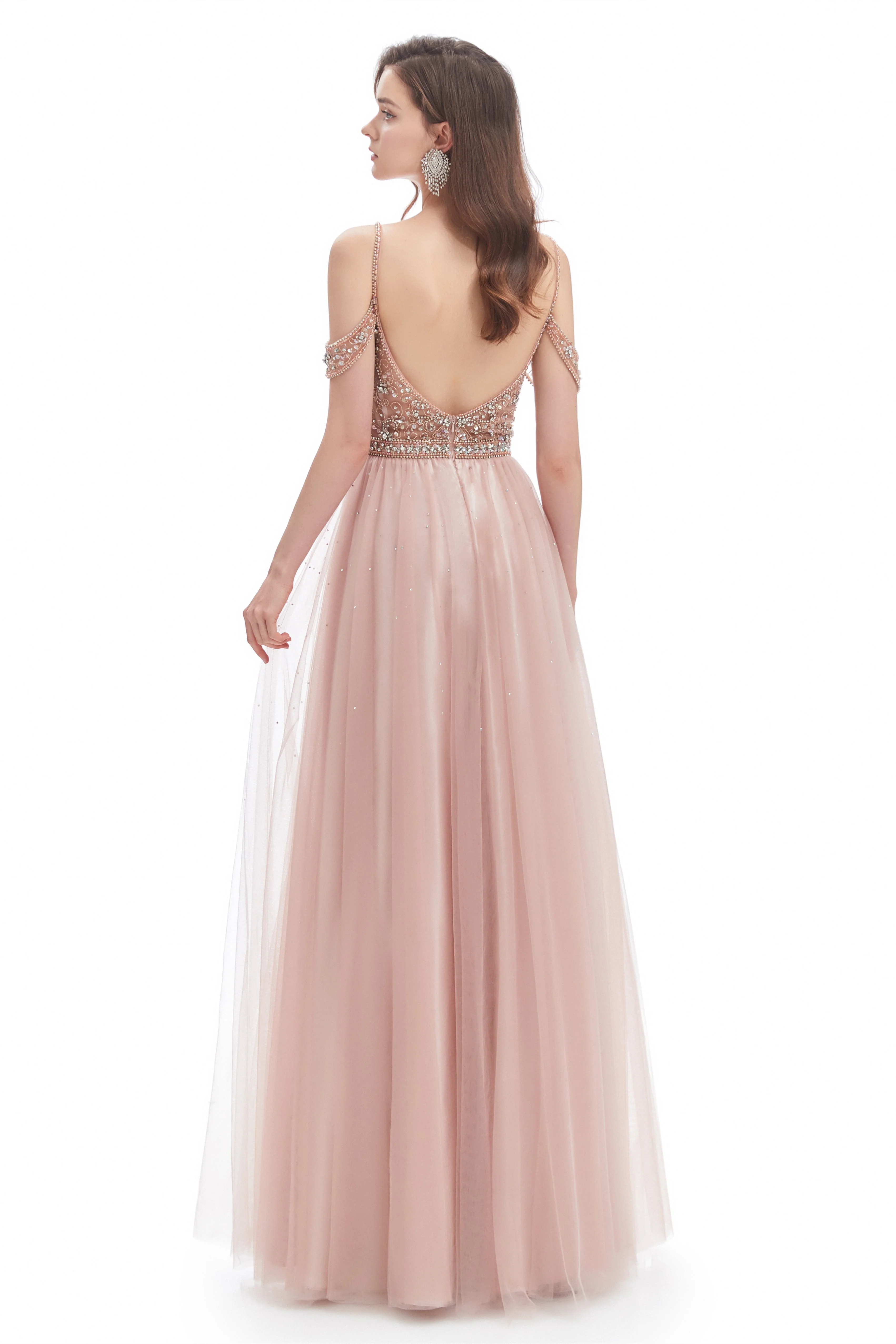 Mermaid Spaghetti strap Off-the-shoulder Beaded Lace Floor-length Sequined Prom Dress - Image 2