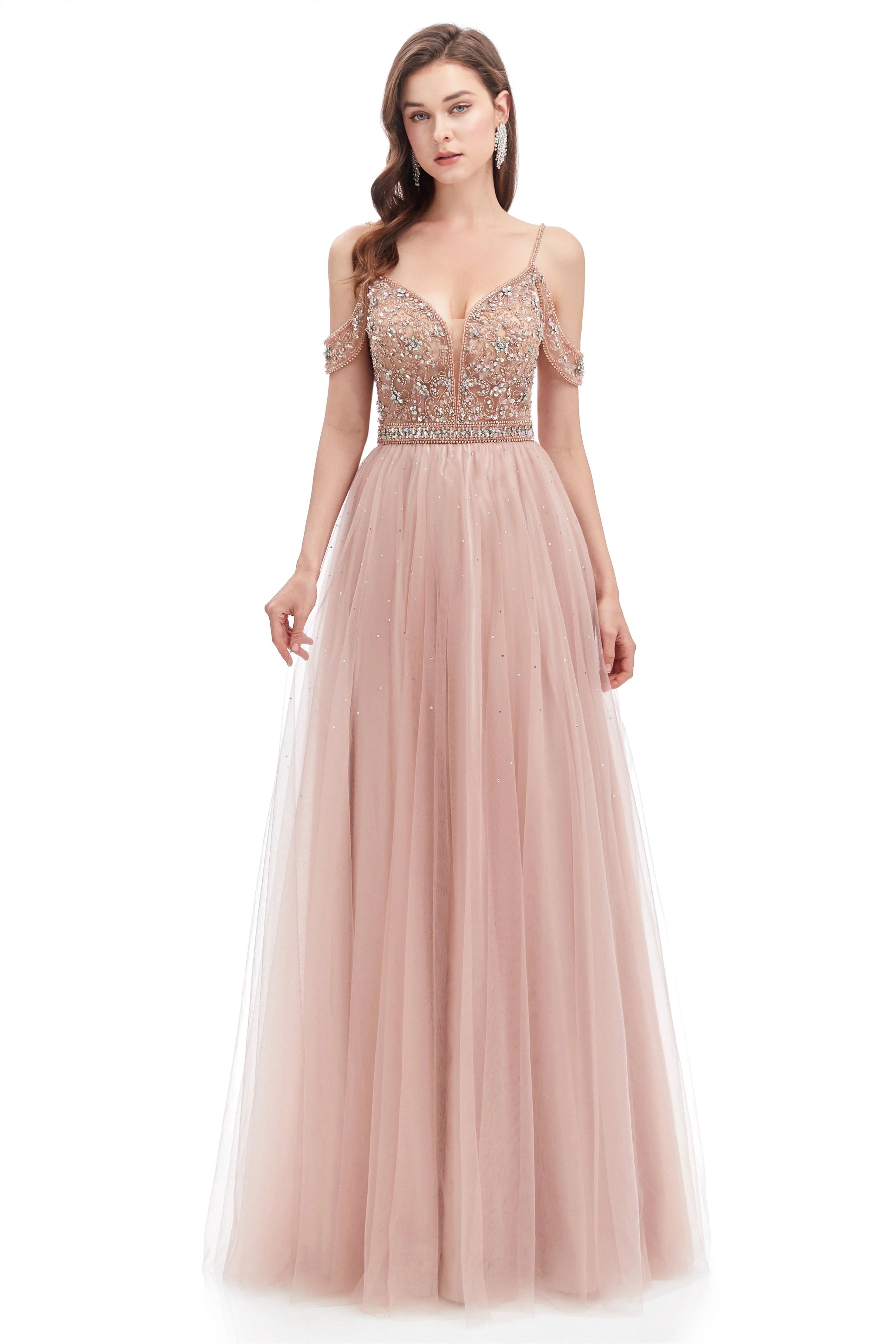 Mermaid Spaghetti strap Off-the-shoulder Beaded Lace Floor-length Sequined Prom Dress - Image 3