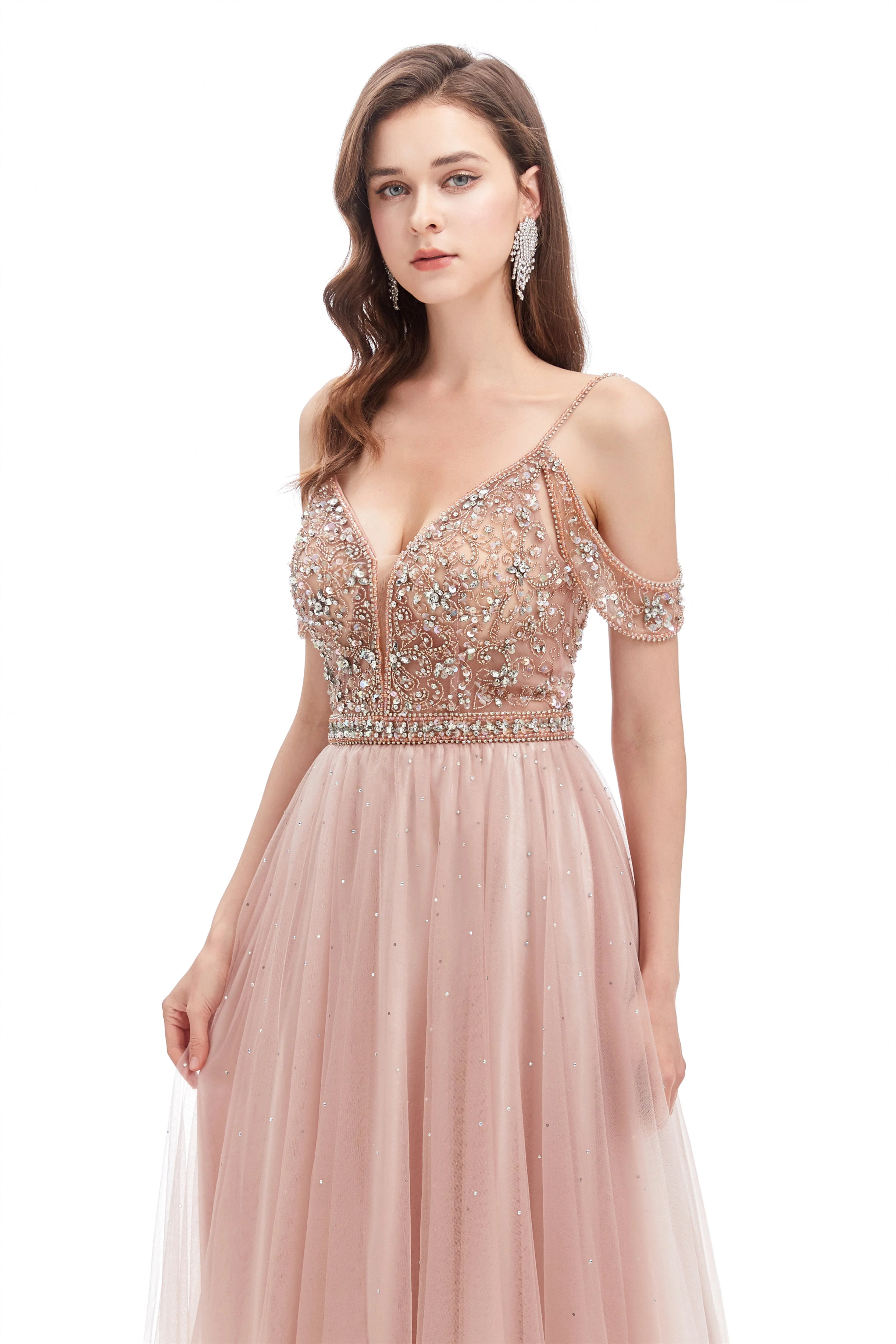 Mermaid Spaghetti strap Off-the-shoulder Beaded Lace Floor-length Sequined Prom Dress - Image 6