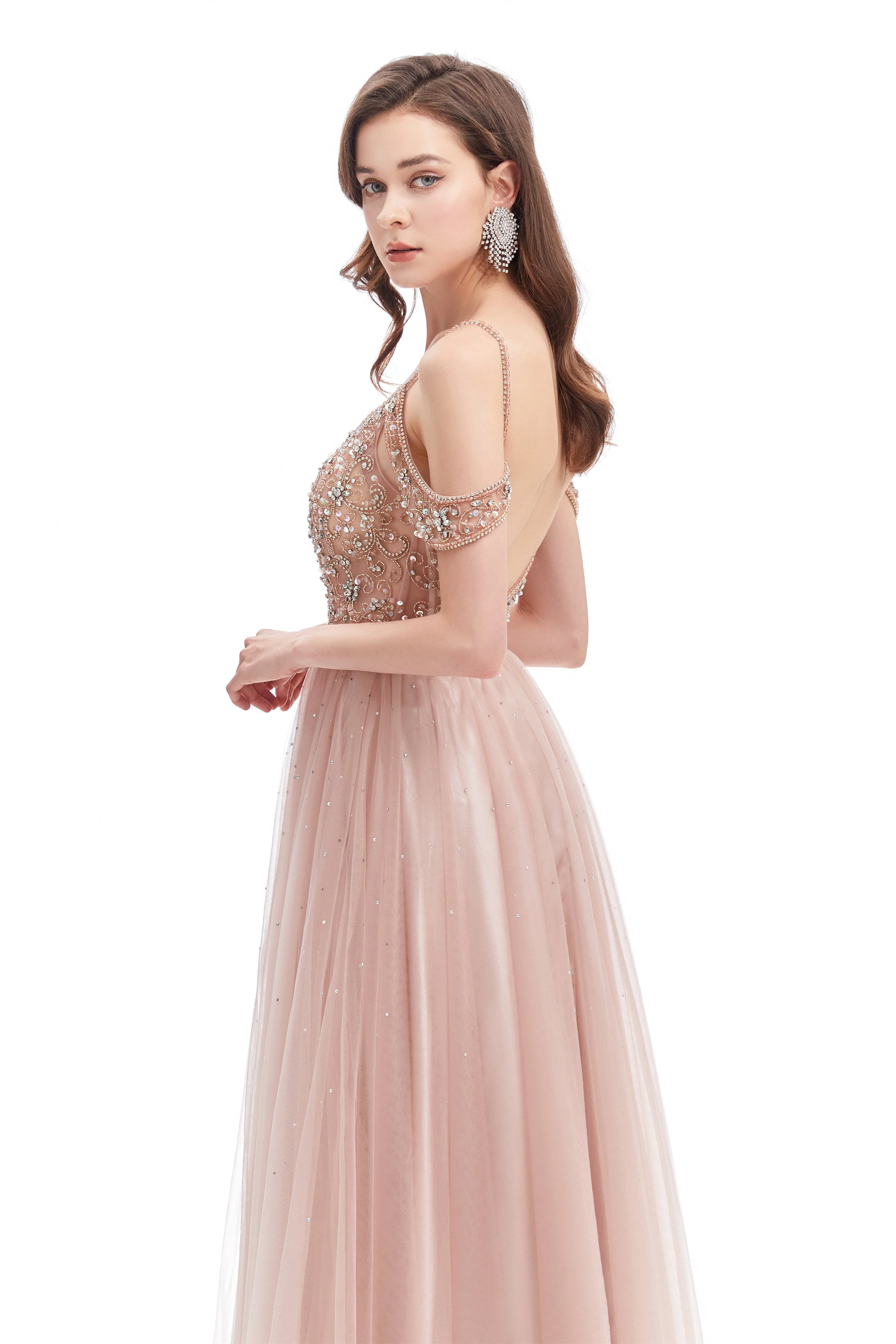 Mermaid Spaghetti strap Off-the-shoulder Beaded Lace Floor-length Sequined Prom Dress - Image 7