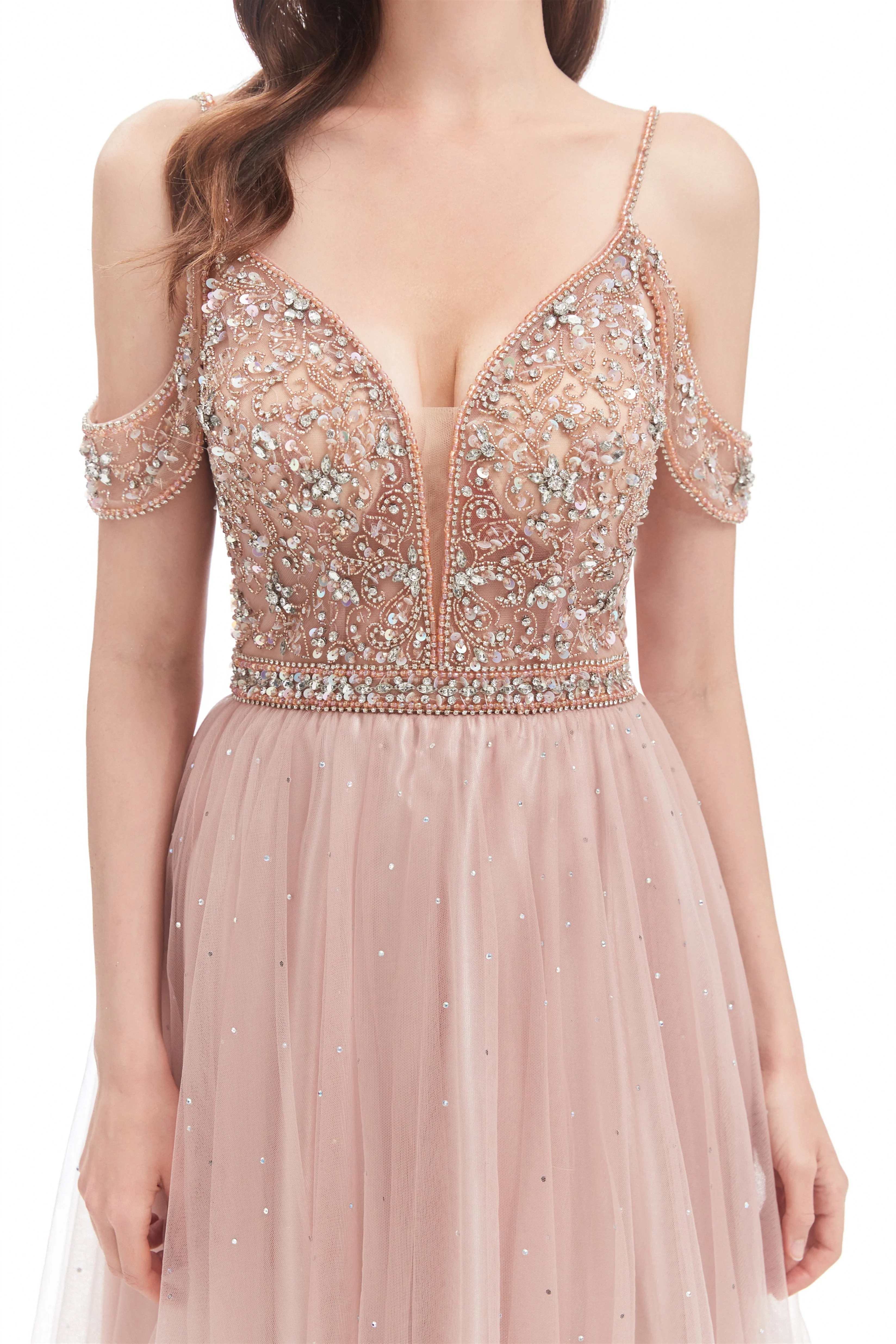 Mermaid Spaghetti strap Off-the-shoulder Beaded Lace Floor-length Sequined Prom Dress - Image 8