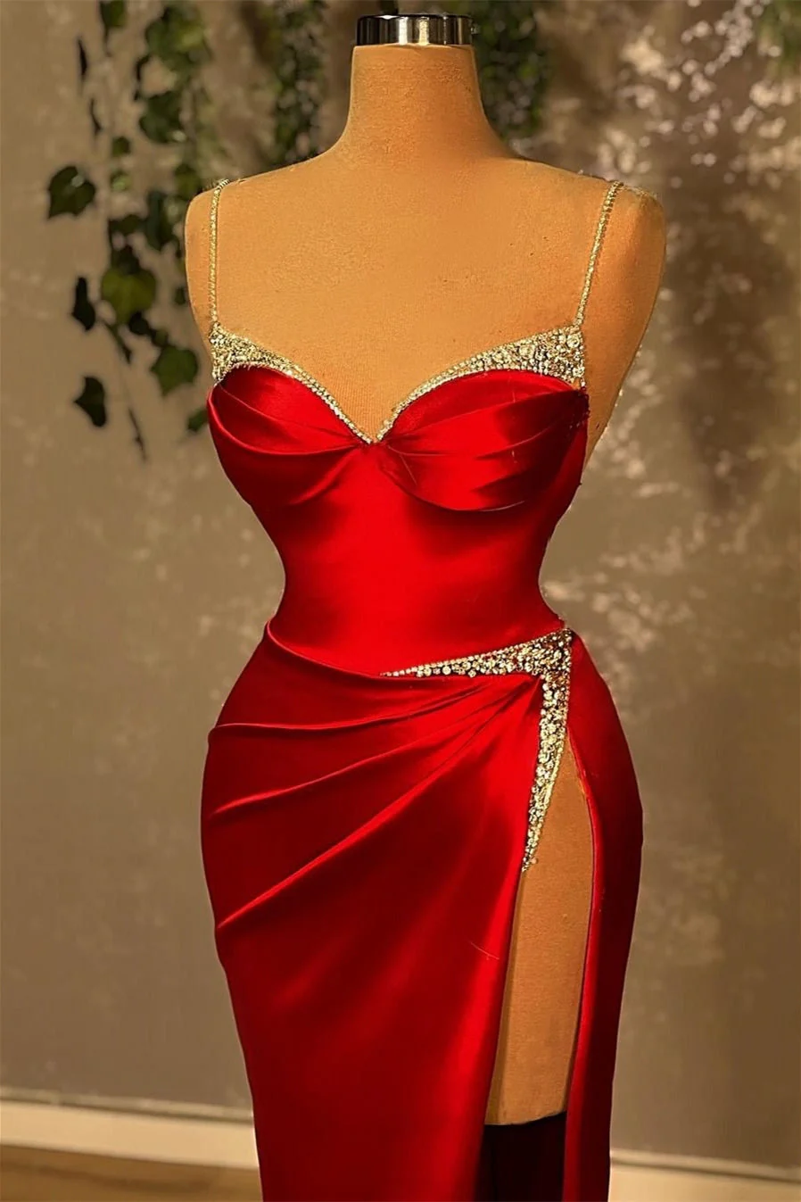 Mermaid Spaghetti strap Sweetheart Floor-length Sleeveless Sequined High Split Prom Dress - Image 2