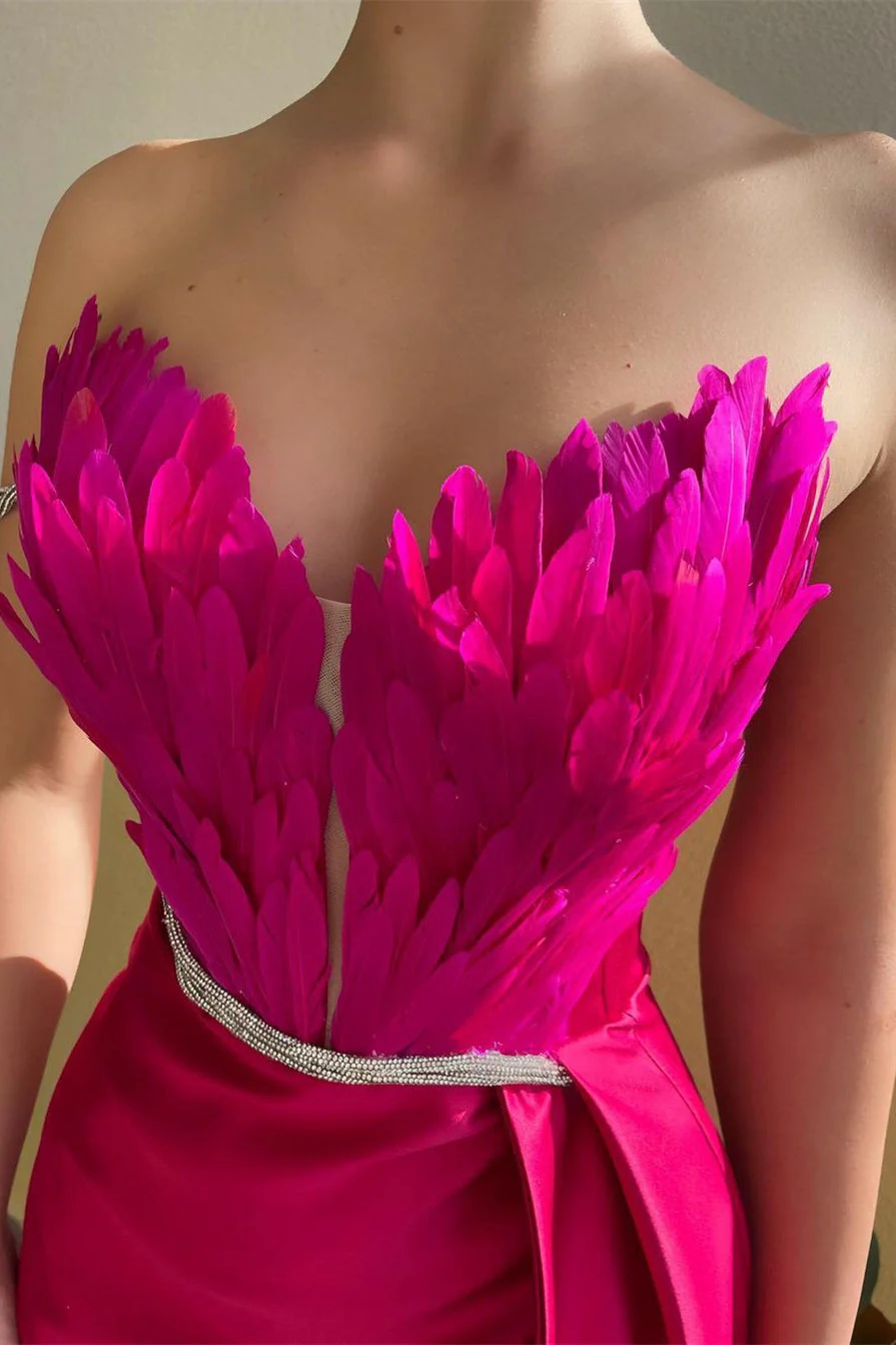 Mermaid Strapless Asymmetrical Floor-length Sleeveless Open Back Side Train High Split Prom Dress - Image 3