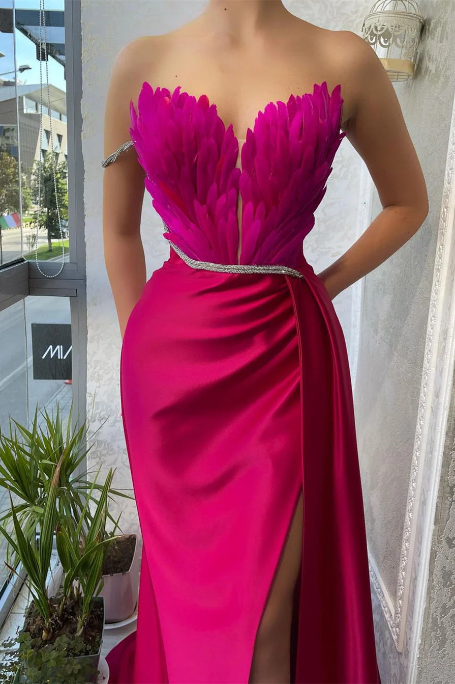 Mermaid Strapless Asymmetrical Floor-length Sleeveless Open Back Side Train High Split Prom Dress - Image 4