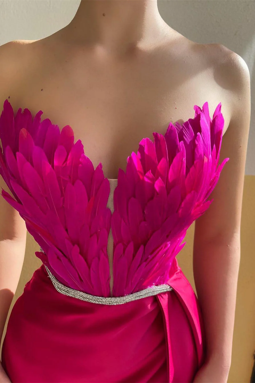 Mermaid Strapless Asymmetrical Floor-length Sleeveless Open Back Side Train High Split Prom Dress - Image 5
