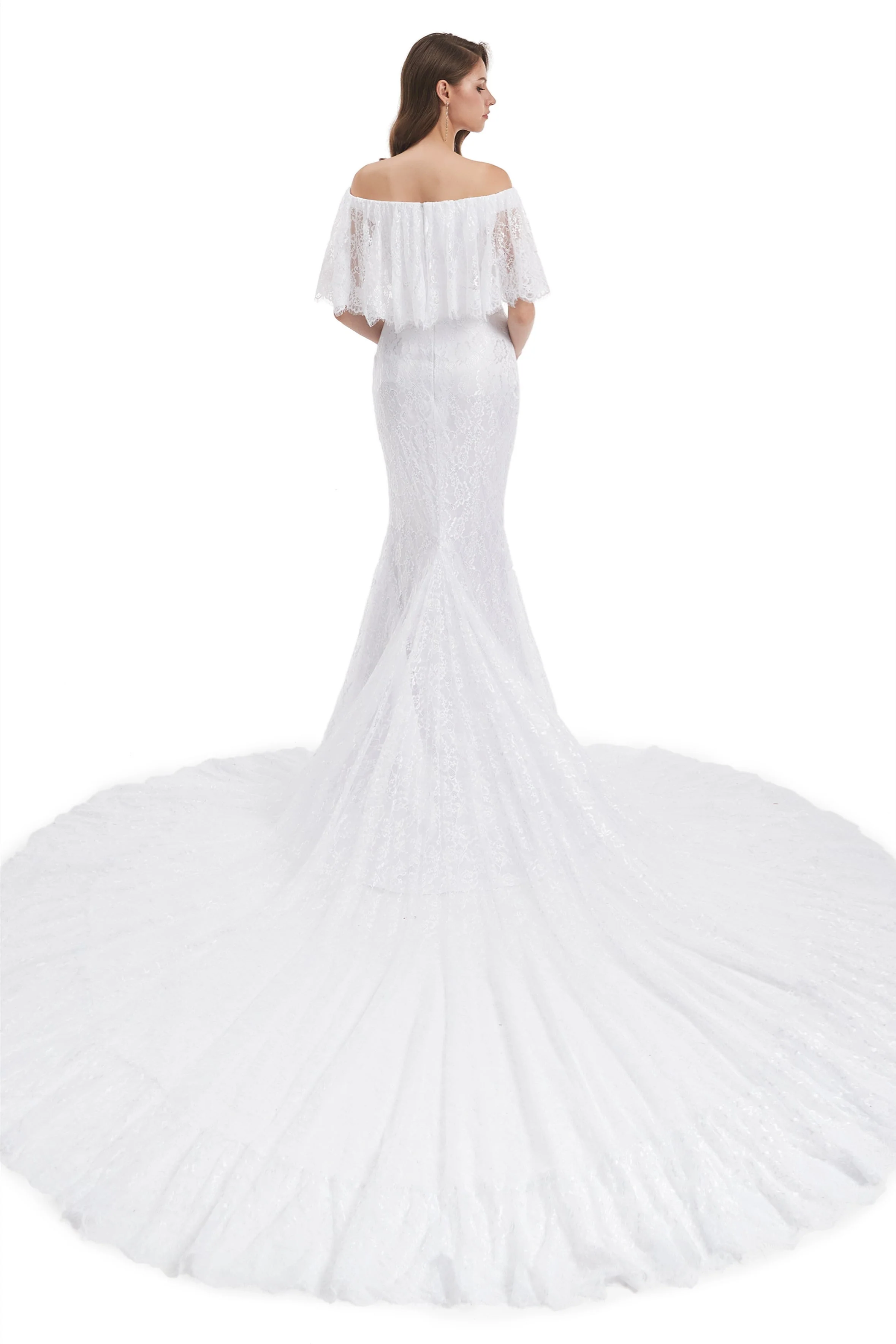 Mermaid Strapless Floor-length Off-the-shoulder Appliques Lace Short Sleeve Floor-length Wedding Dress - Image 2
