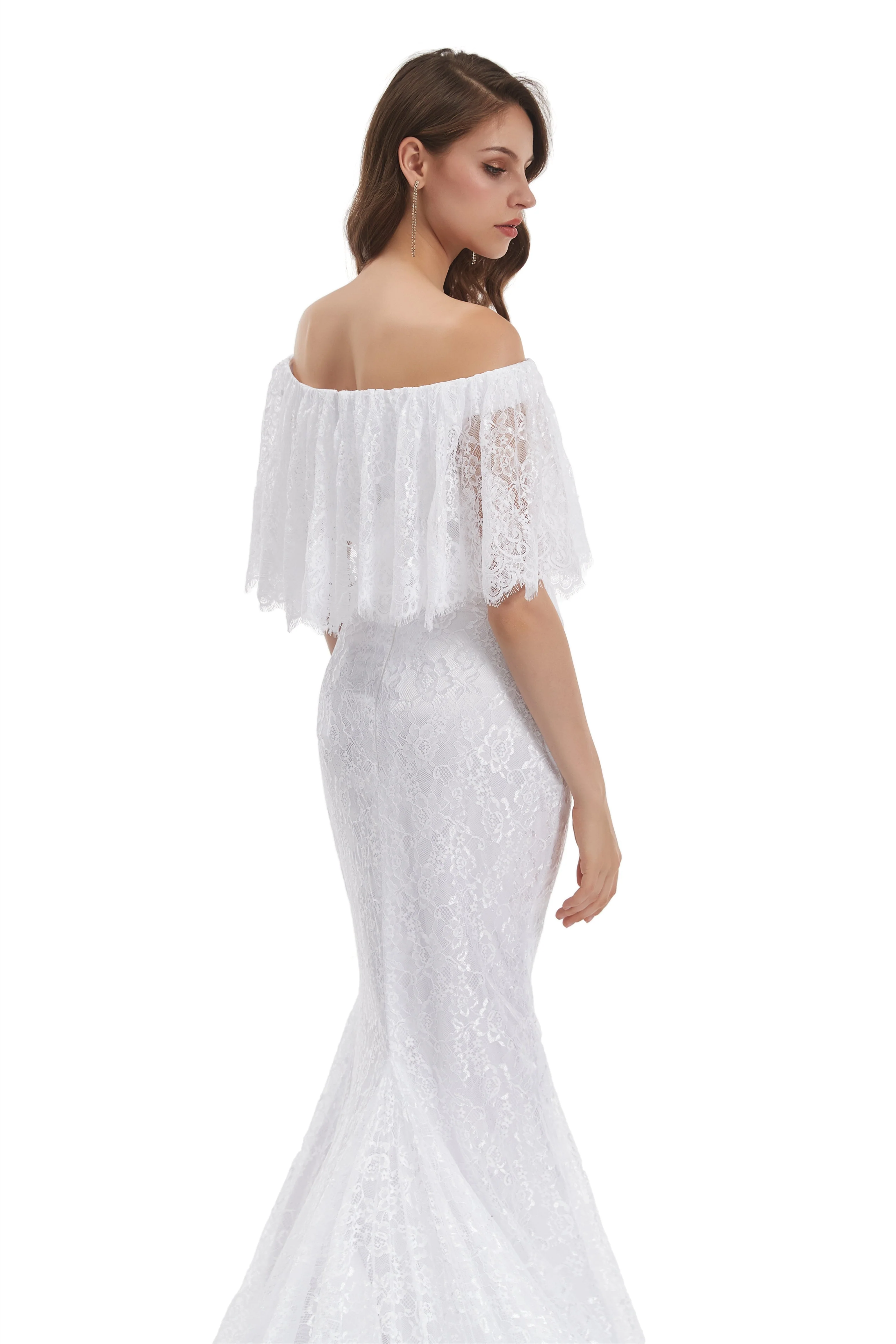 Mermaid Strapless Floor-length Off-the-shoulder Appliques Lace Short Sleeve Floor-length Wedding Dress - Image 9