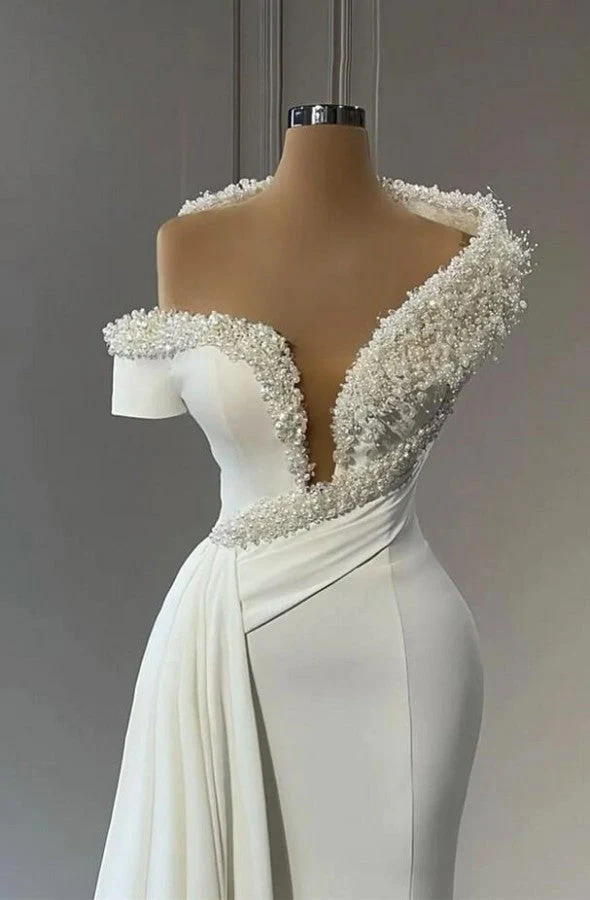Mermaid Strapless Floor-length Sleeveless Beaded With Side Train Prom Dress - Image 2