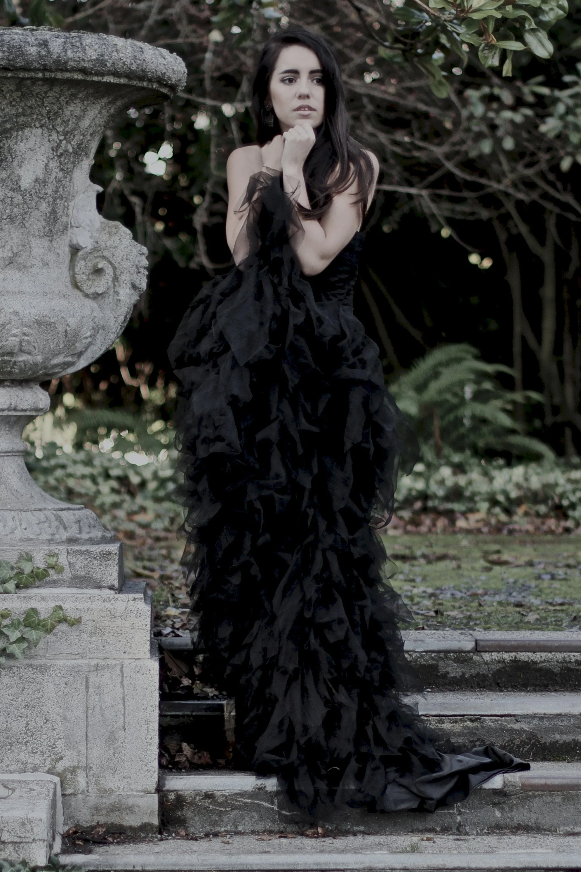 Mermaid Strapless Floor Length Tulle Lotus Leaf Hem - Image 12