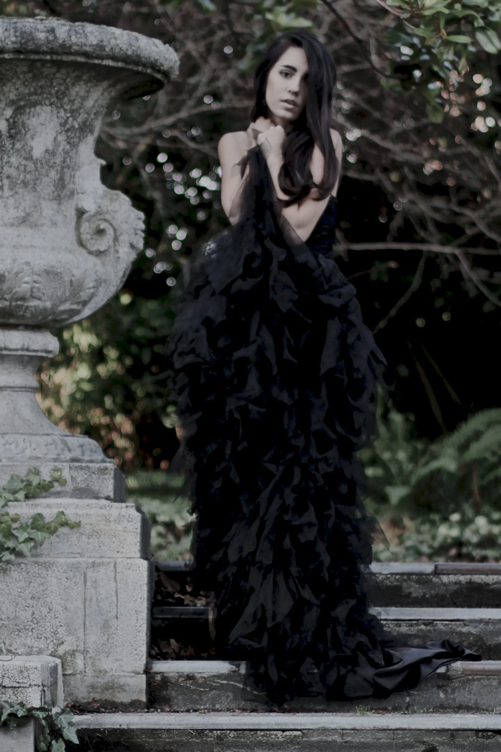 Mermaid Strapless Floor Length Tulle Lotus Leaf Hem - Image 3