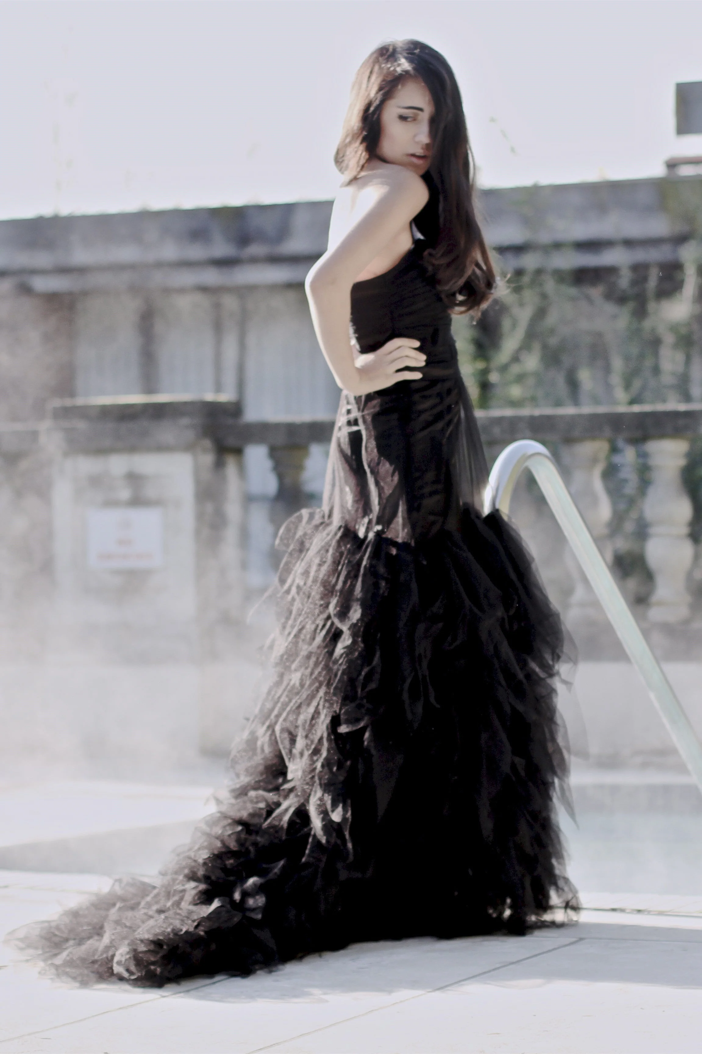 Mermaid Strapless Floor Length Tulle Lotus Leaf Hem - Image 4