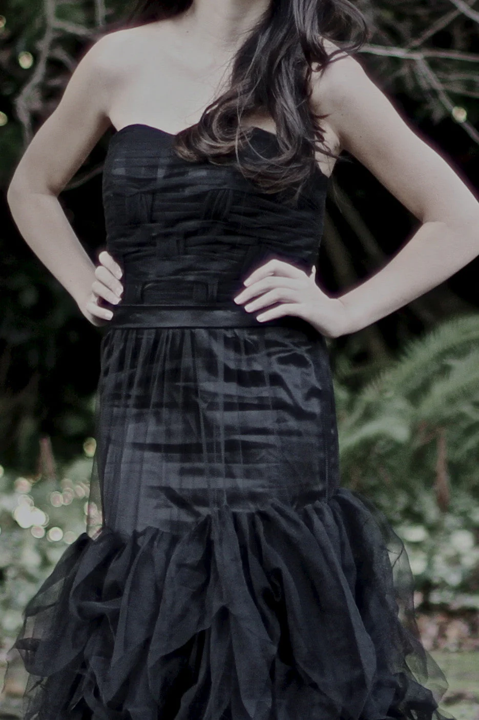 Mermaid Strapless Floor Length Tulle Lotus Leaf Hem - Image 7