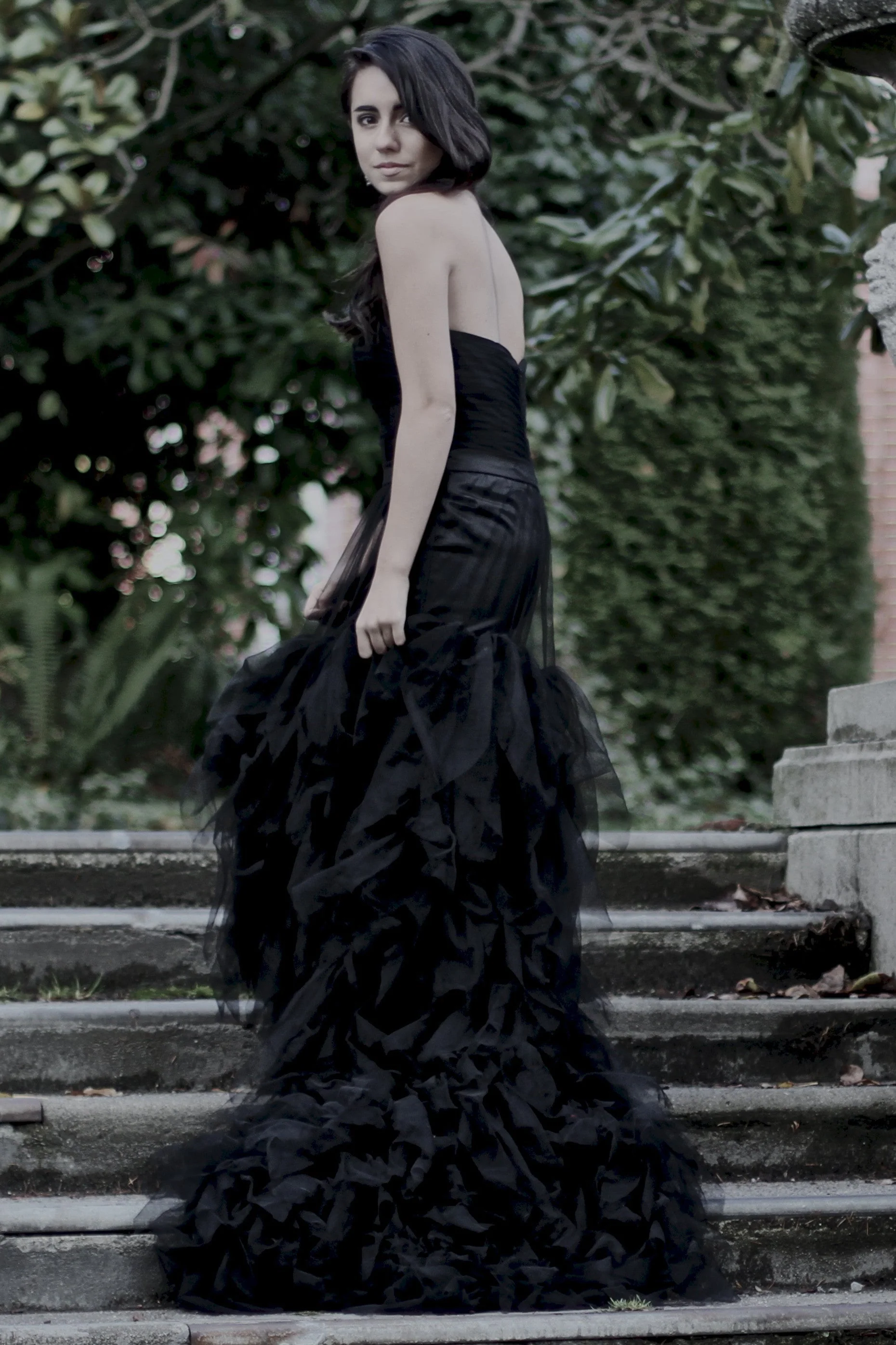 Mermaid Strapless Floor Length Tulle Lotus Leaf Hem - Image 8