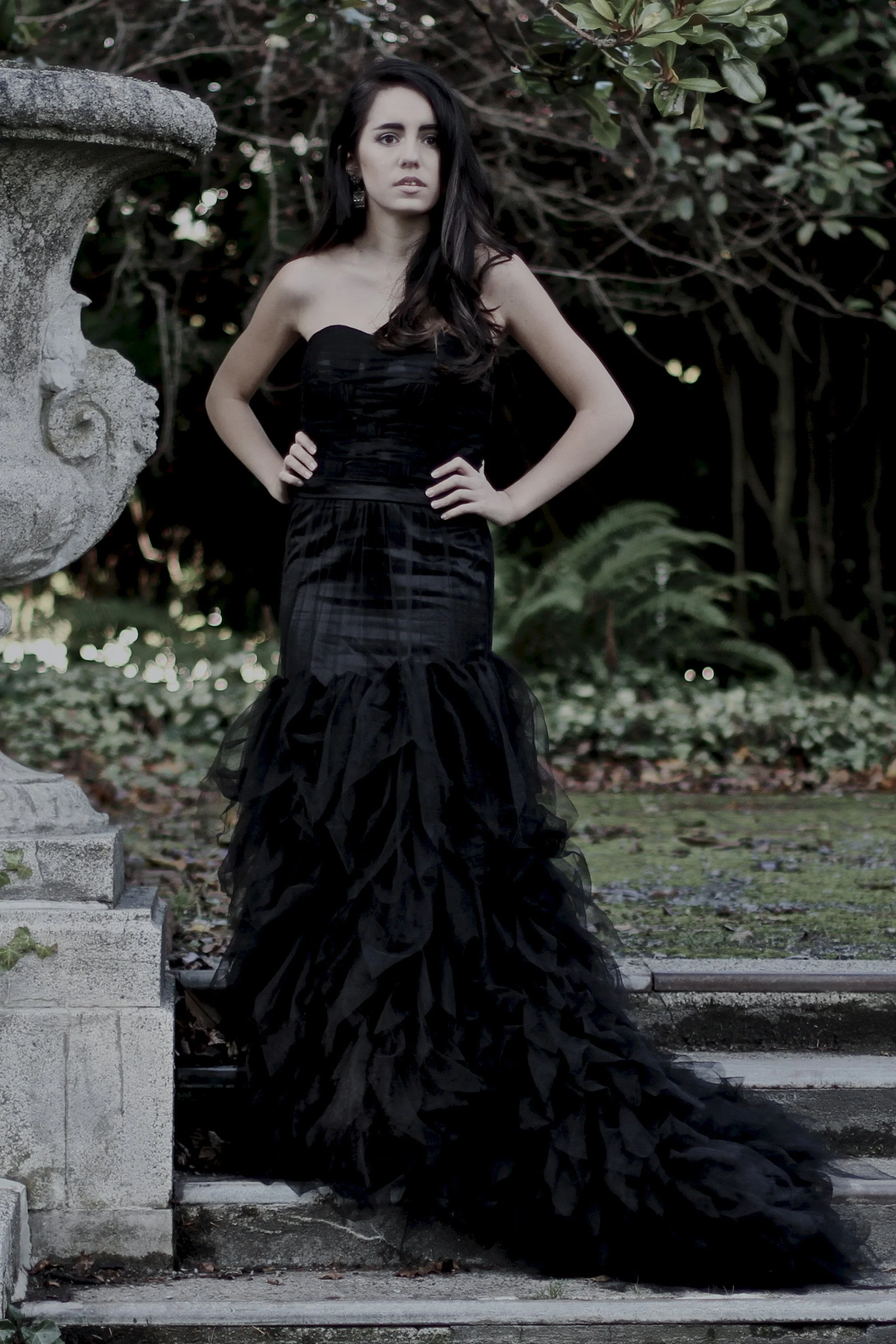 Mermaid Strapless Floor Length Tulle Lotus Leaf Hem - Image 9