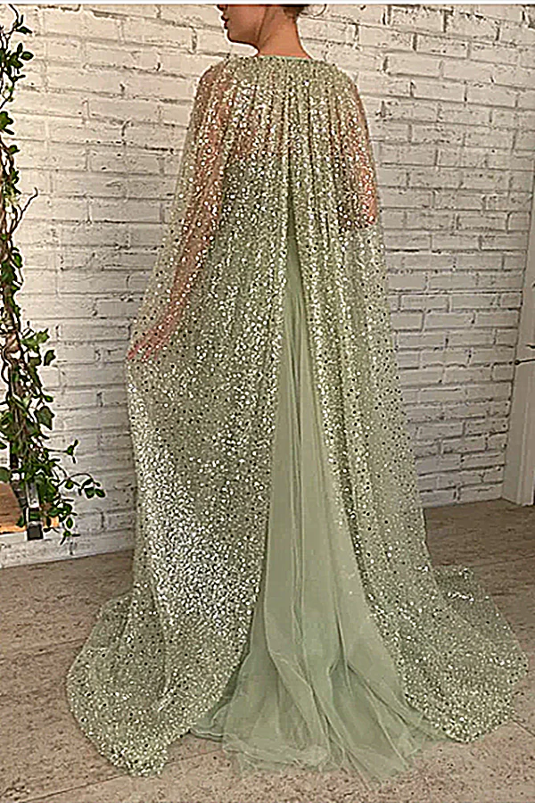 Mermaid Strapless Lace Sequined Floor-length Sleeveless With Shawl High Split Prom Dress - Image 2