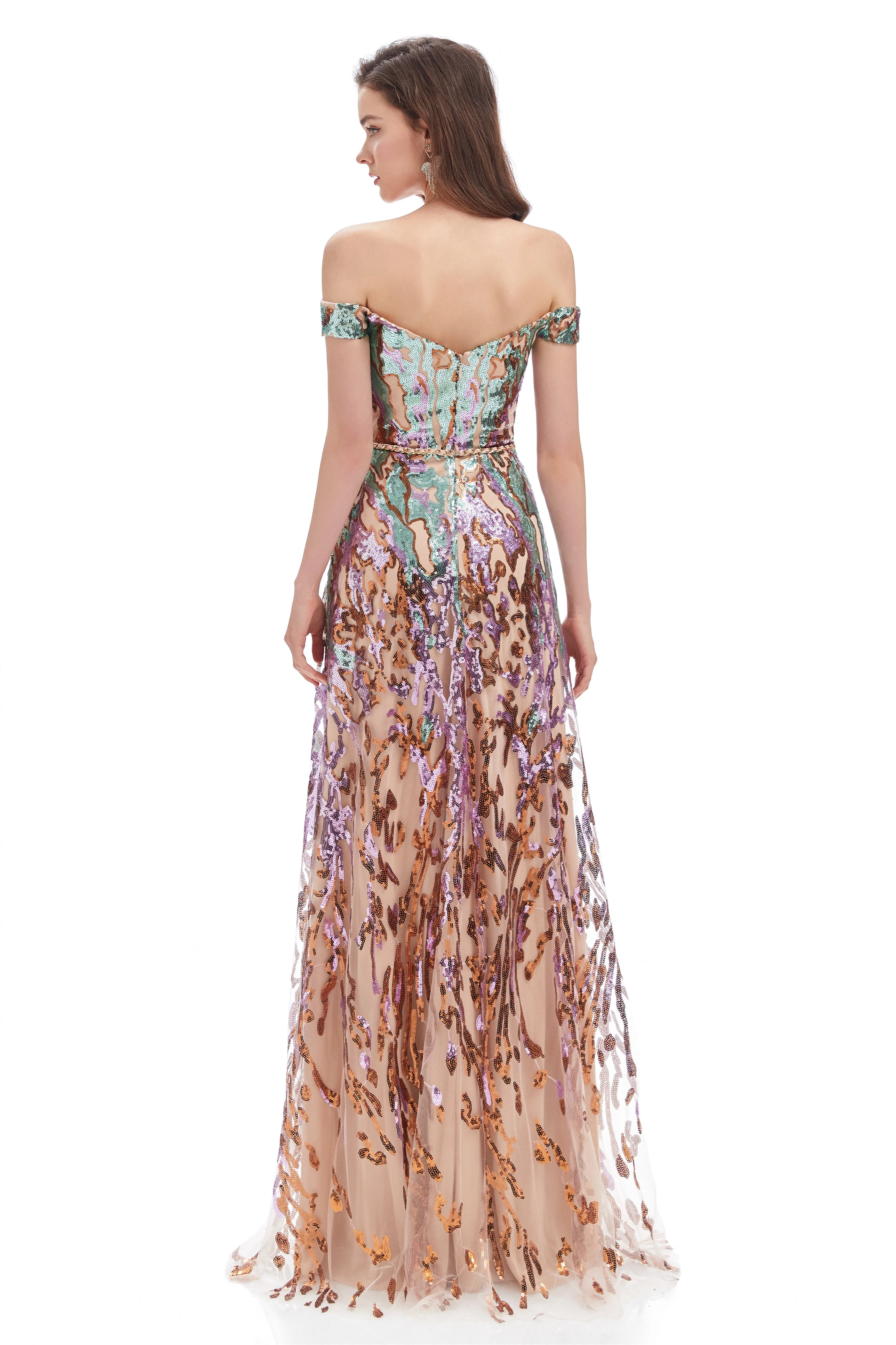 Mermaid Strapless Off-the-shoulder Sequined Floor-length Sleeveless Open Back Prom Dress - Image 2
