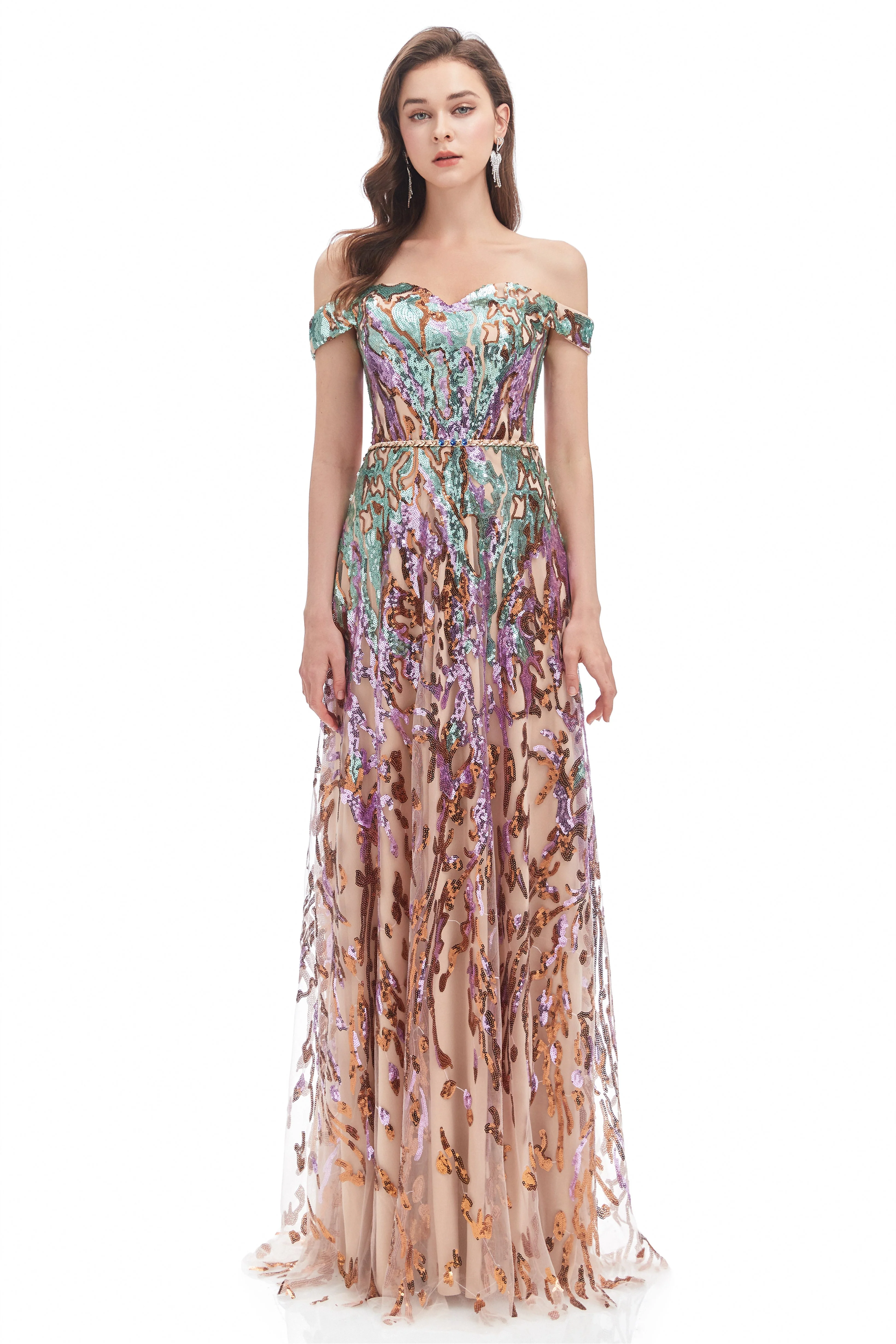 Mermaid Strapless Off-the-shoulder Sequined Floor-length Sleeveless Open Back Prom Dress - Image 3