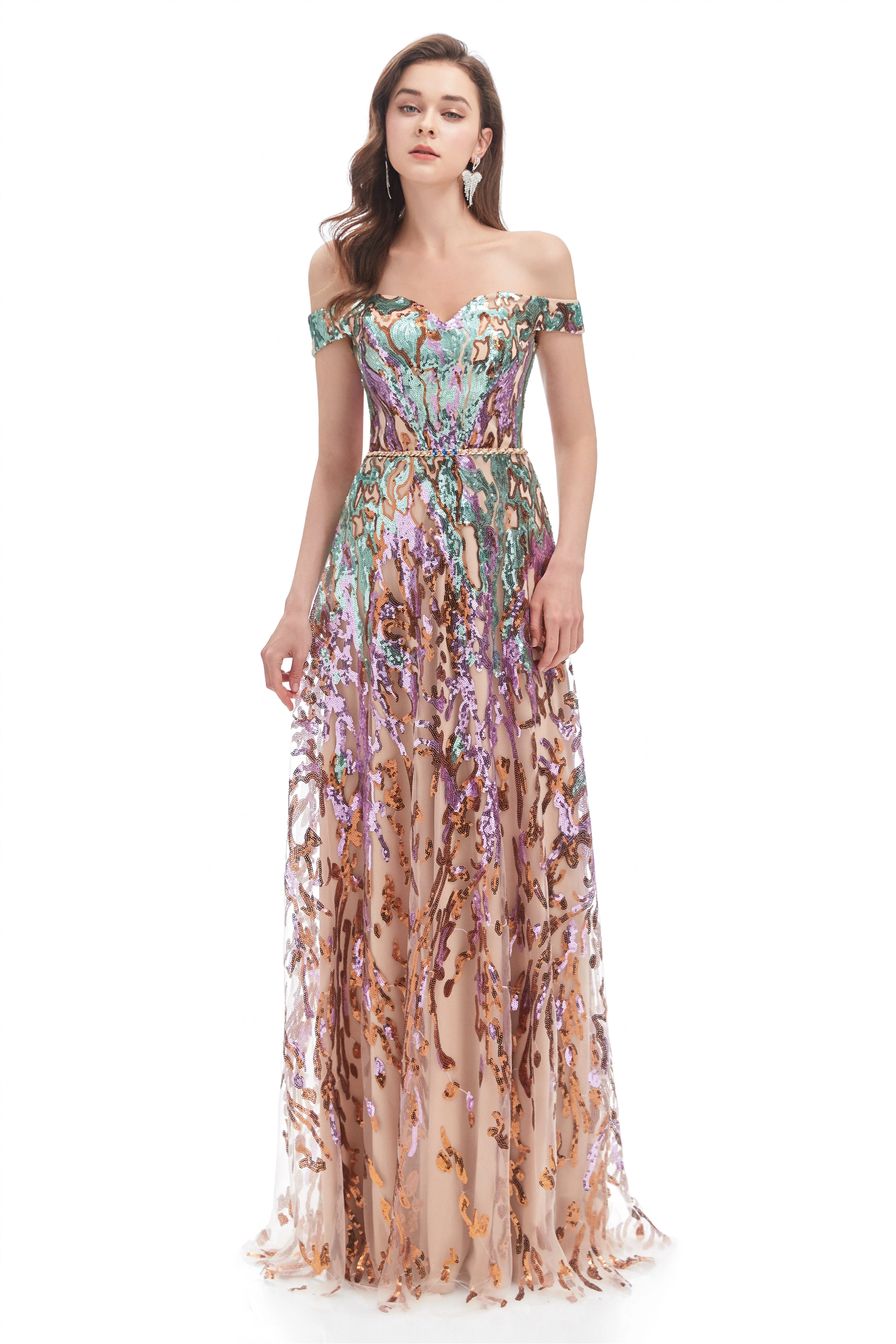 Mermaid Strapless Off-the-shoulder Sequined Floor-length Sleeveless Open Back Prom Dress - Image 4