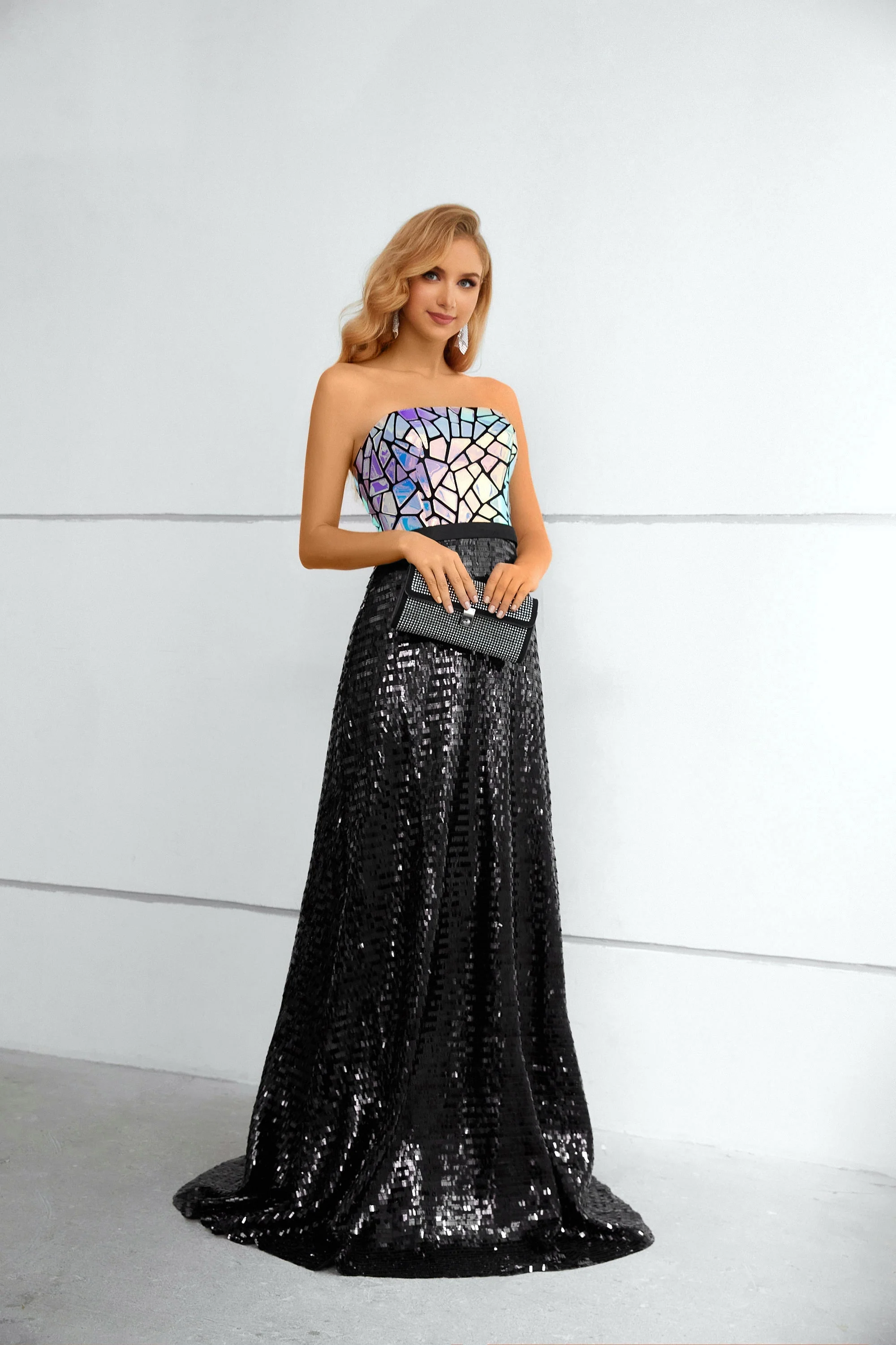 Mermaid Strapless Sequined Floor-length Sleeveless Backless Lace Prom Dress - Image 6