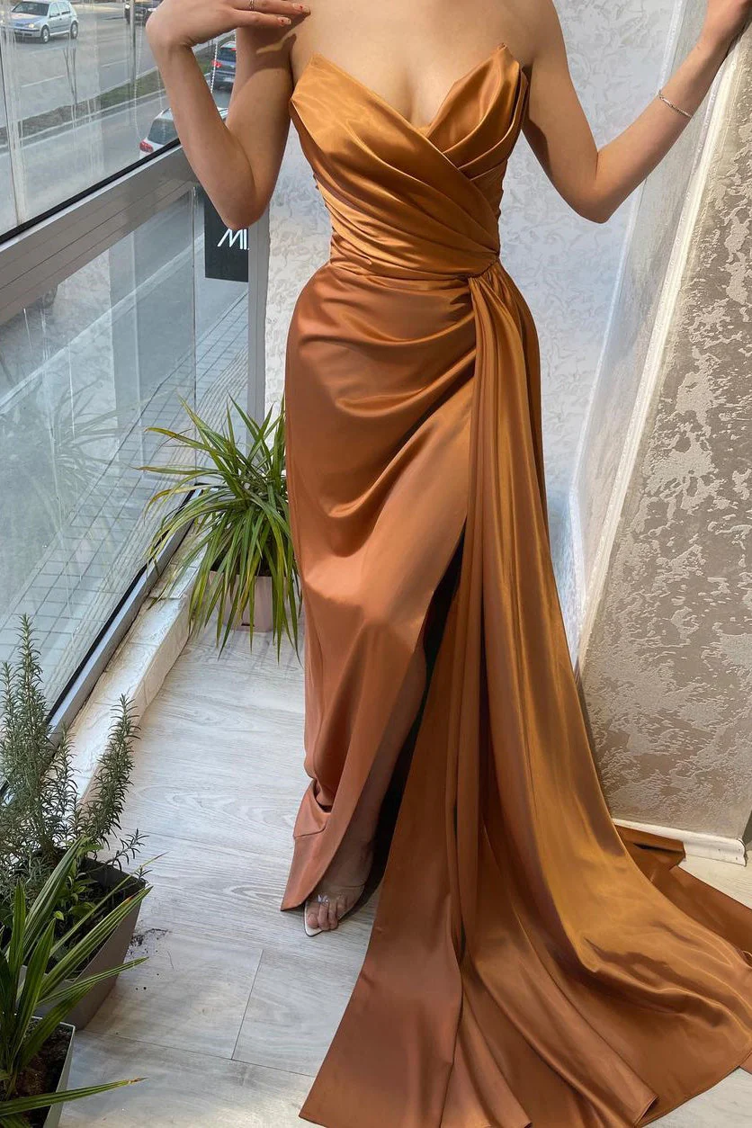 Mermaid Strapless Sweetheart Floor-length Multiple-Layers Sleeveless Open Back Side Train High Split Prom Dress - Image 2