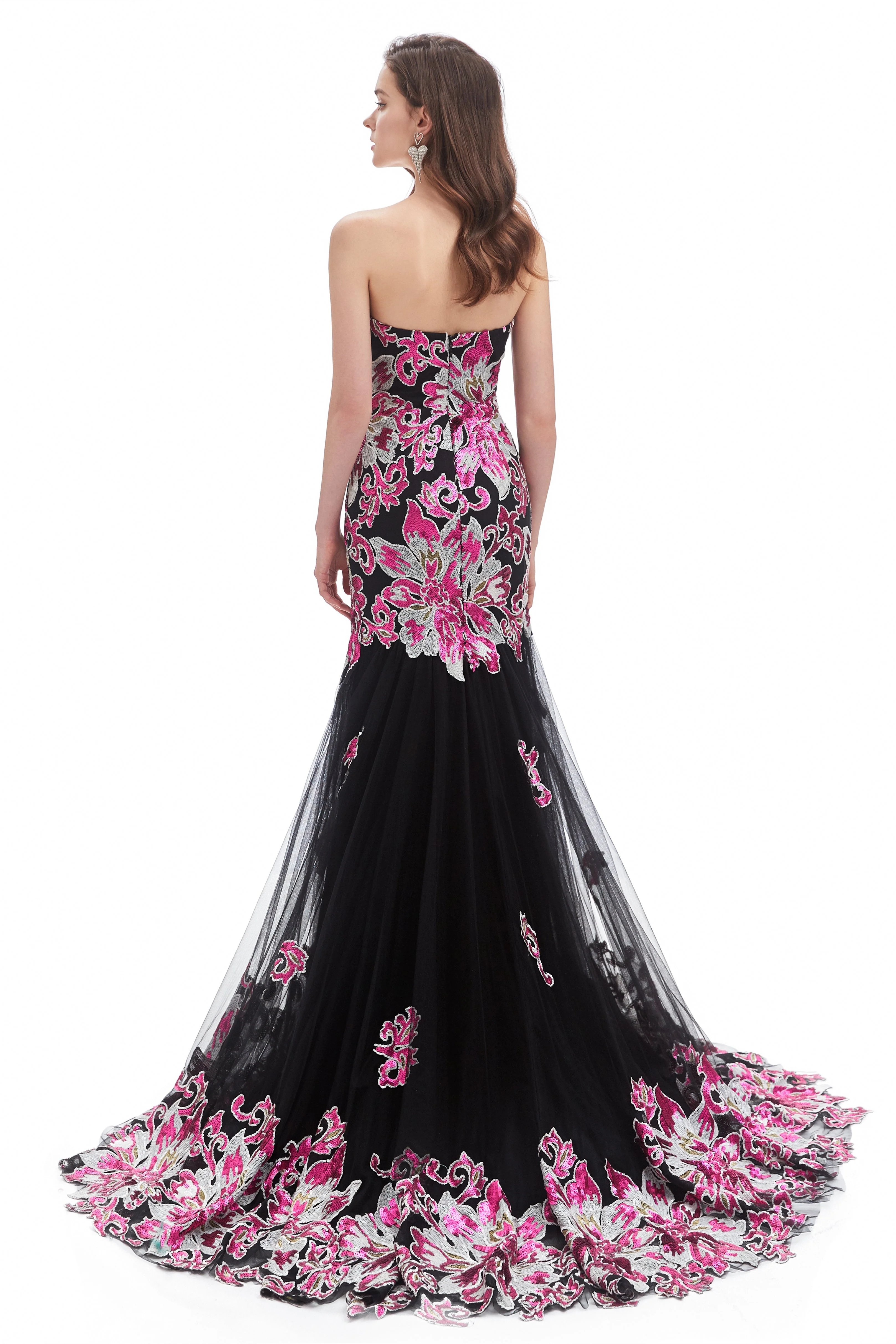 Mermaid Strapless Sweetheart Lace Sequined Floor-length Sleeveless Backless Prom Dress - Image 2