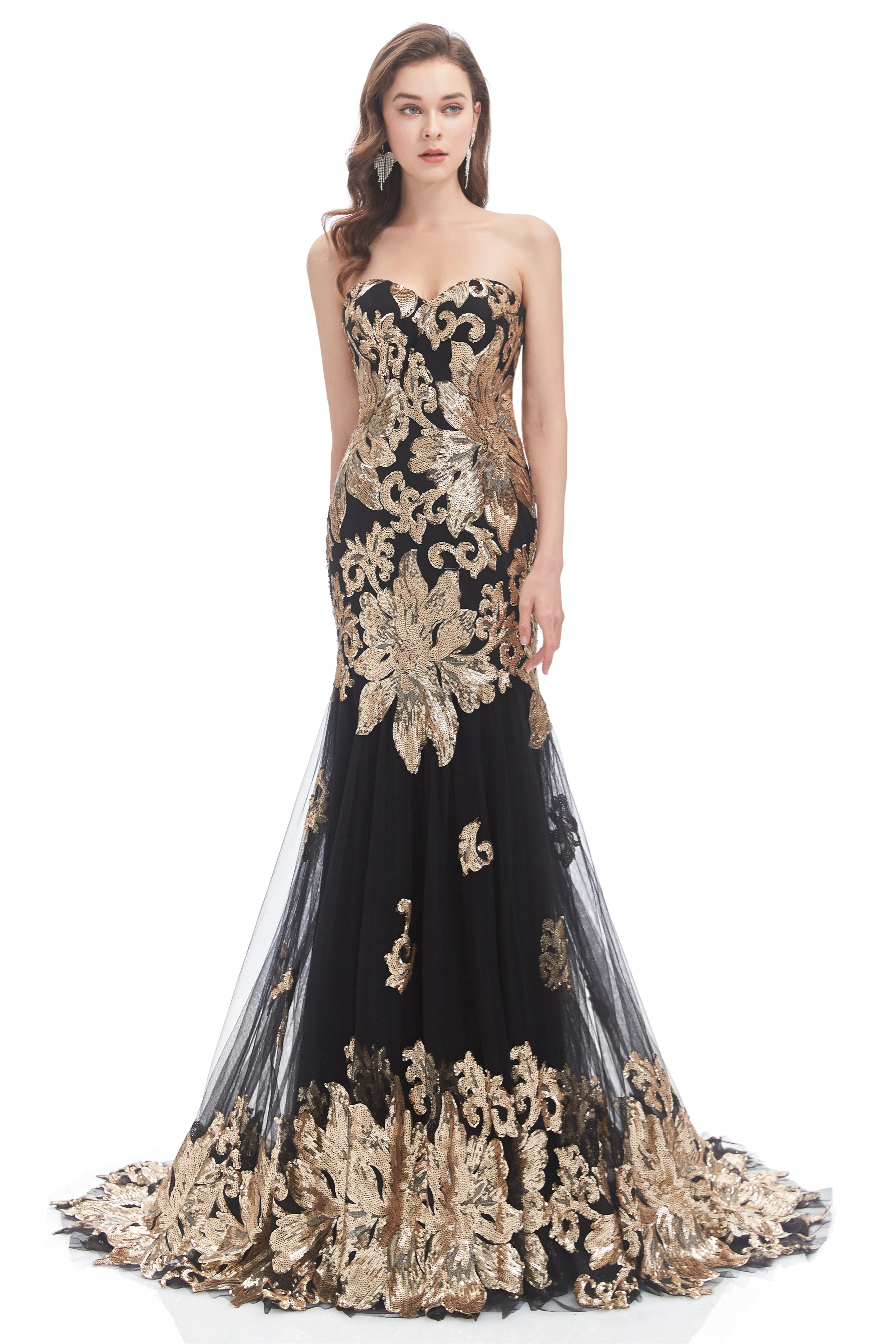 Mermaid Strapless Sweetheart Lace Sequined Floor-length Sleeveless Backless Prom Dress - Image 3
