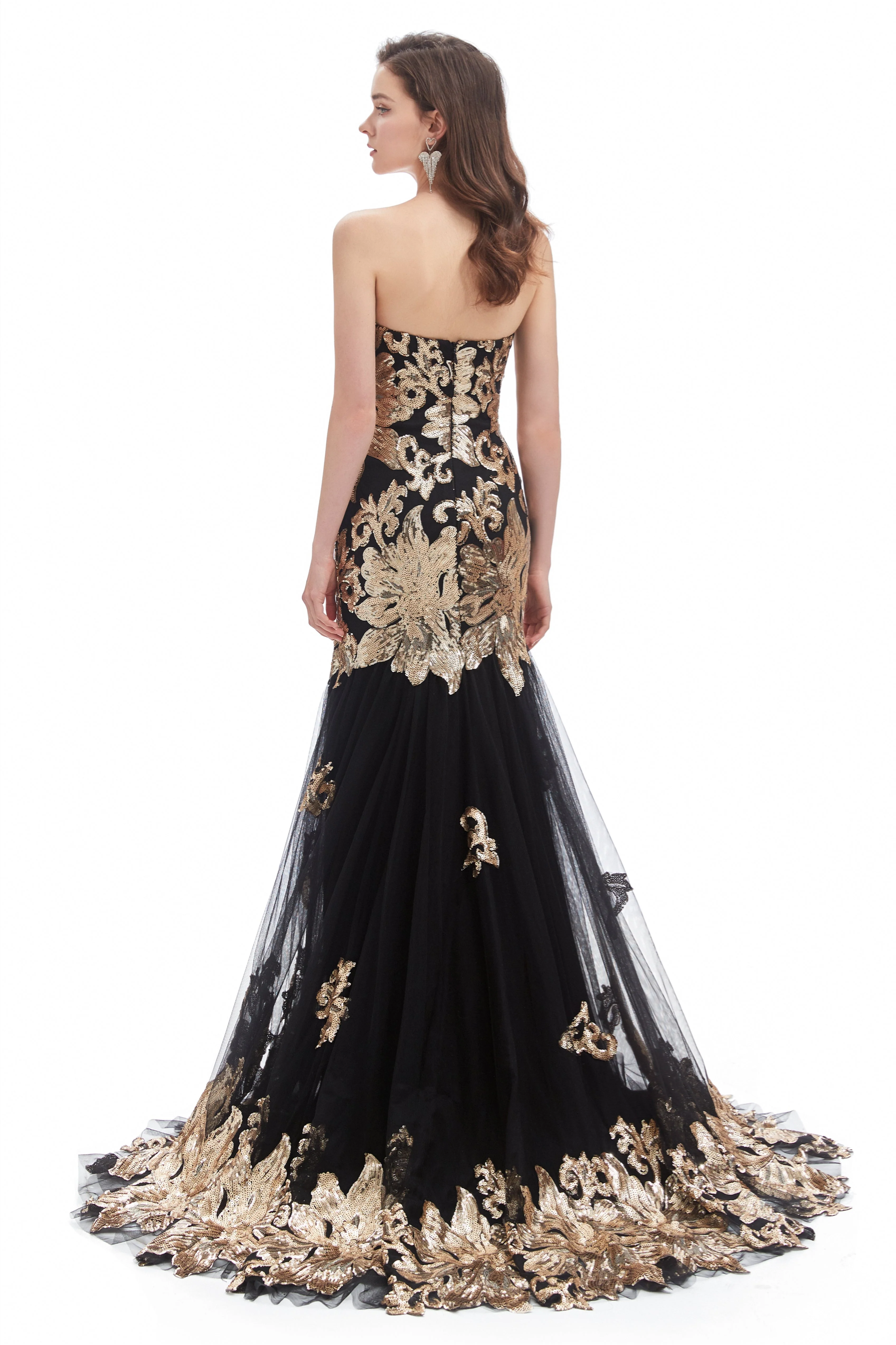 Mermaid Strapless Sweetheart Lace Sequined Floor-length Sleeveless Backless Prom Dress - Image 4