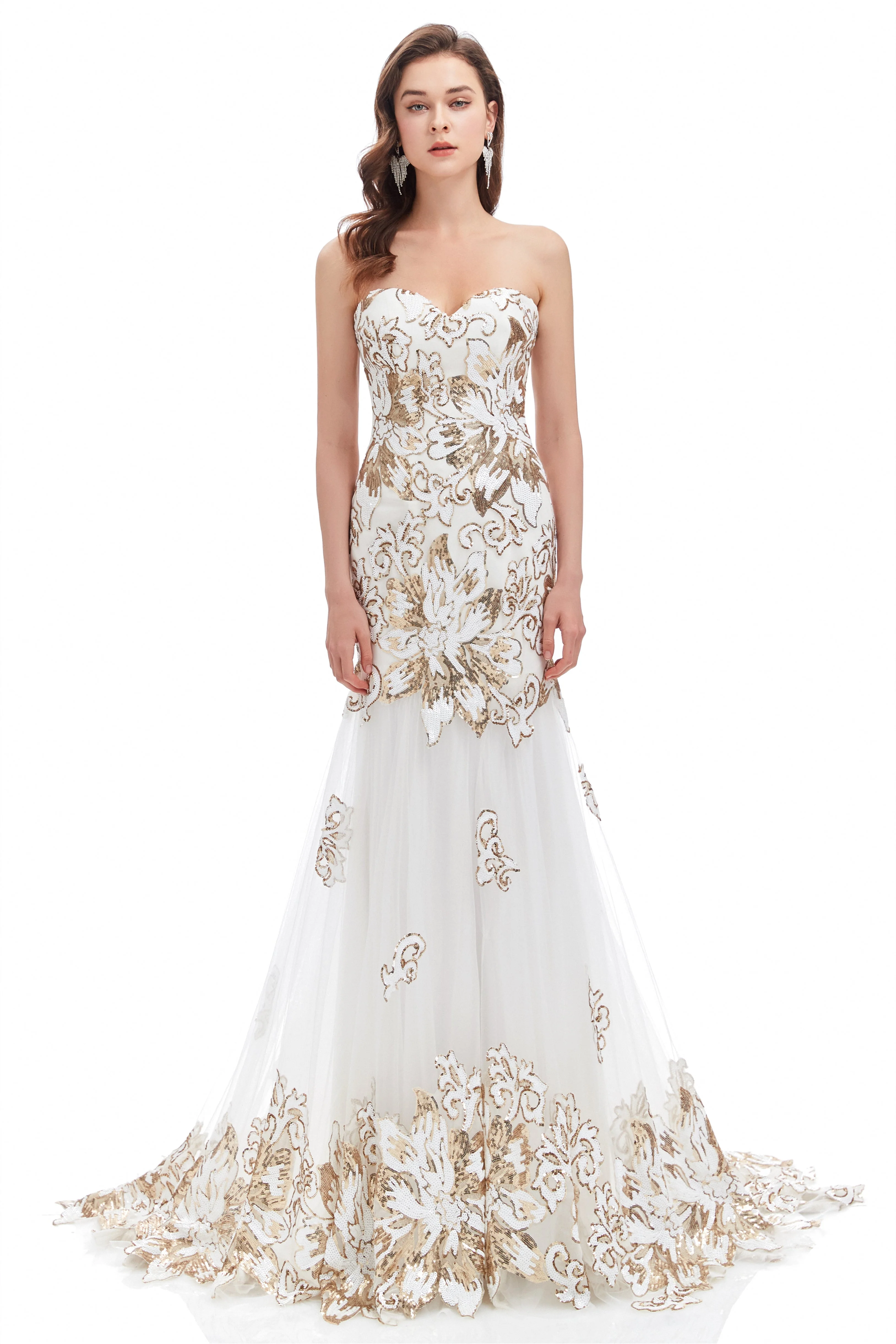 Mermaid Strapless Sweetheart Lace Sequined Floor-length Sleeveless Backless Prom Dress - Image 5