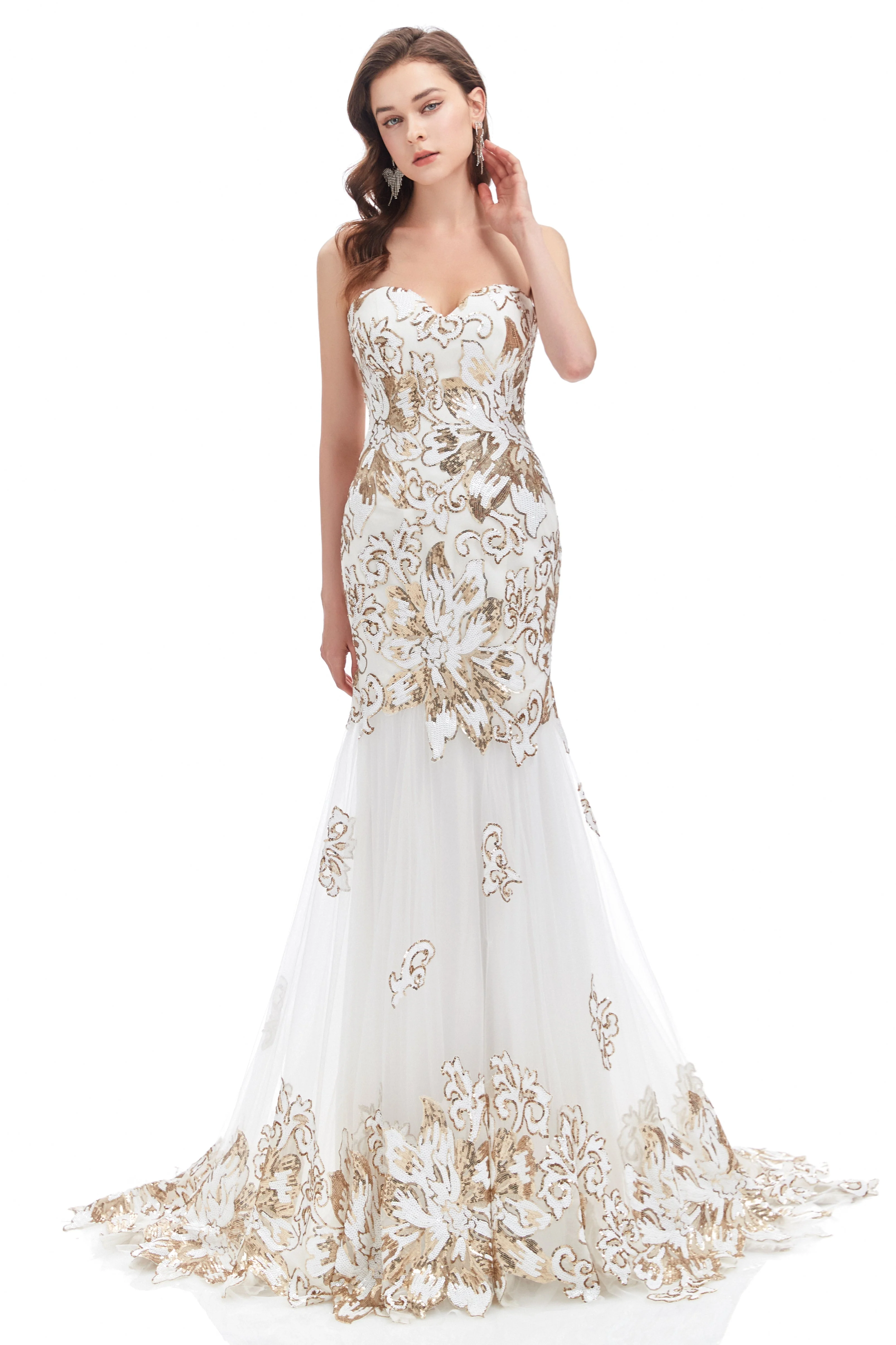 Mermaid Strapless Sweetheart Lace Sequined Floor-length Sleeveless Backless Prom Dress - Image 6