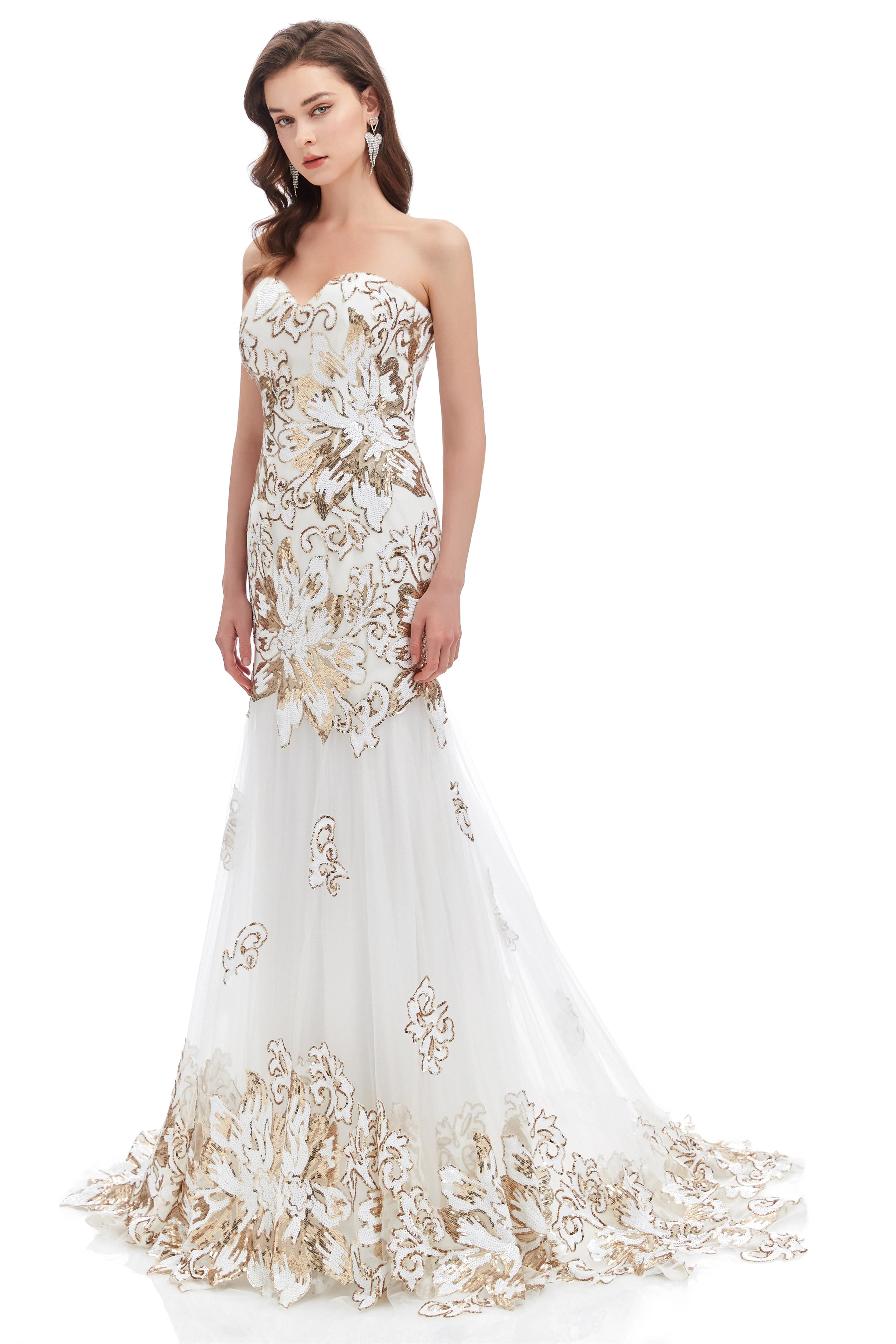 Mermaid Strapless Sweetheart Lace Sequined Floor-length Sleeveless Backless Prom Dress - Image 7