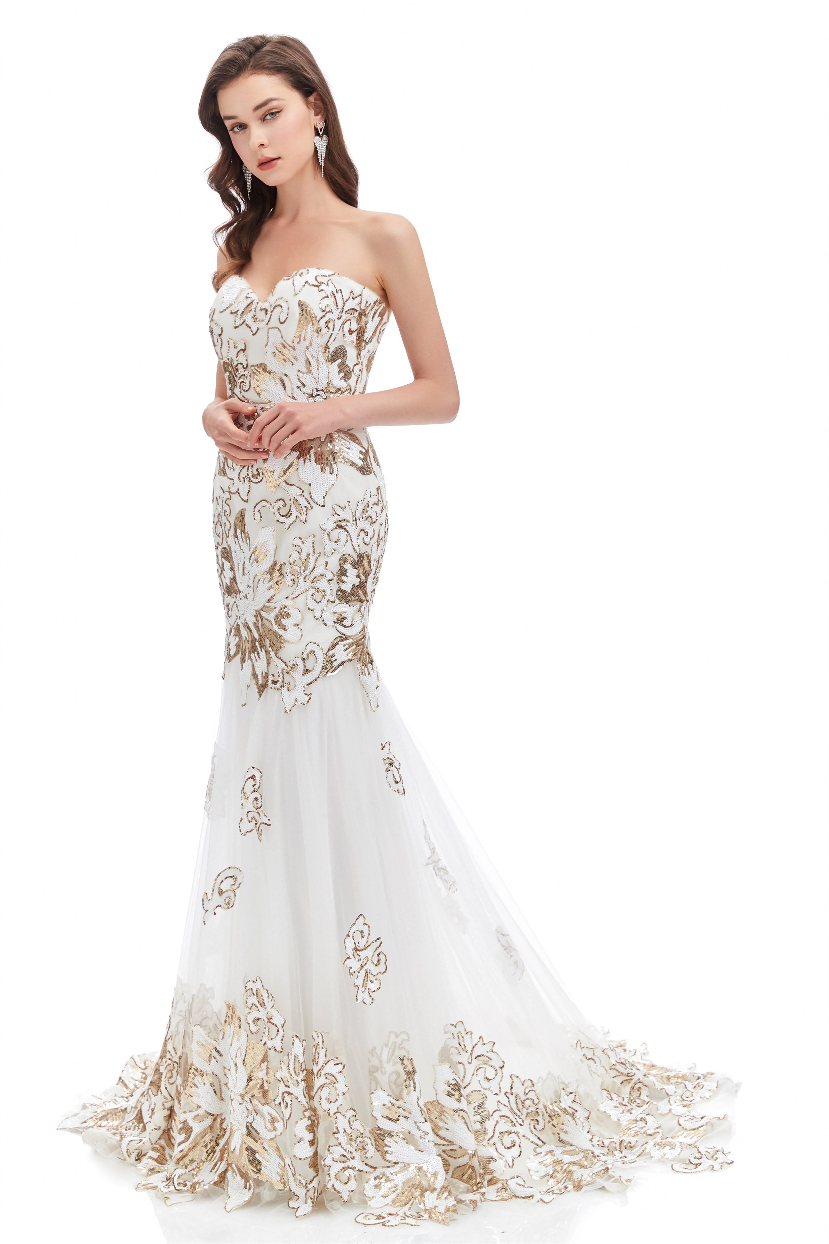 Mermaid Strapless Sweetheart Lace Sequined Floor-length Sleeveless Backless Prom Dress - Image 8