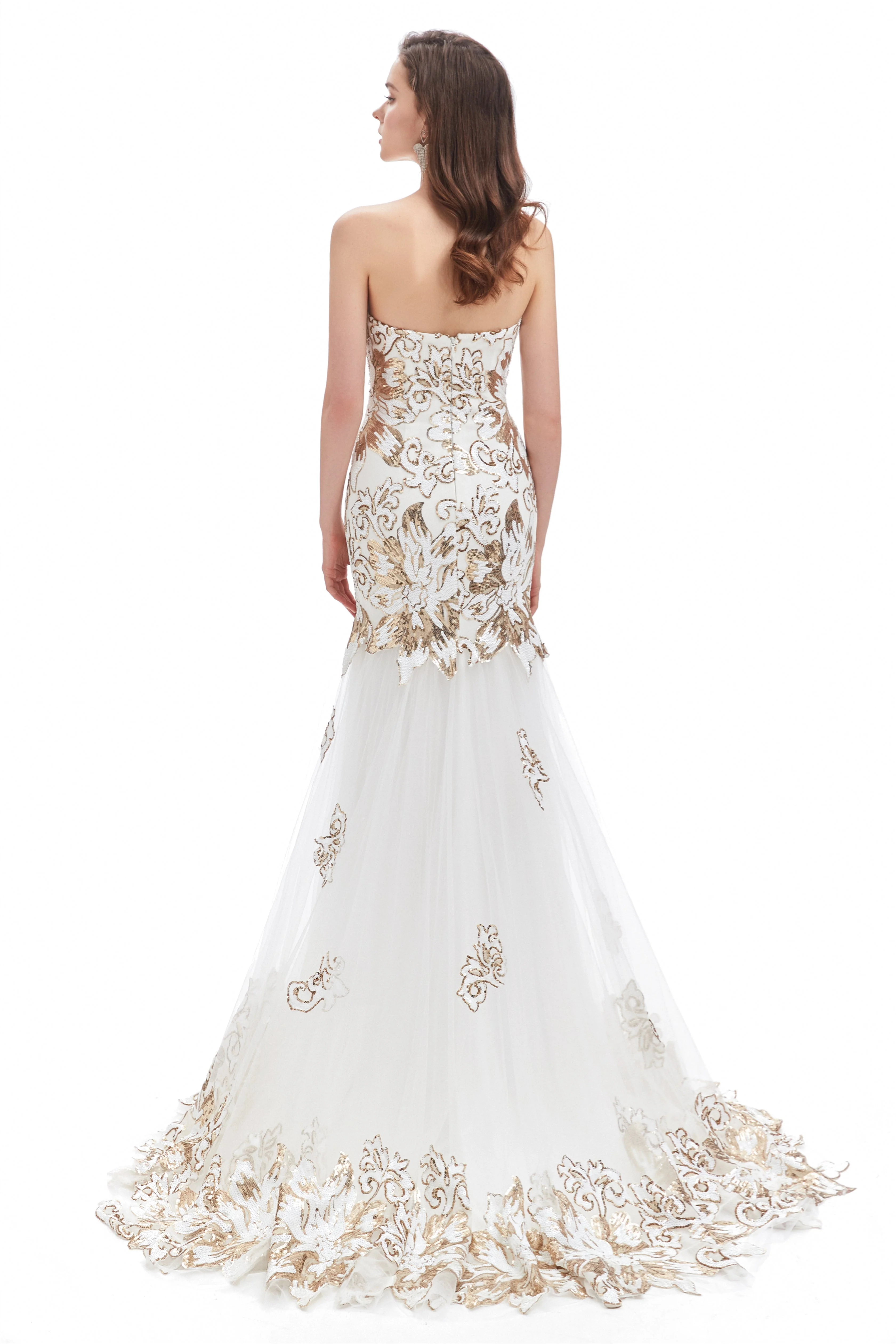 Mermaid Strapless Sweetheart Lace Sequined Floor-length Sleeveless Backless Prom Dress - Image 9